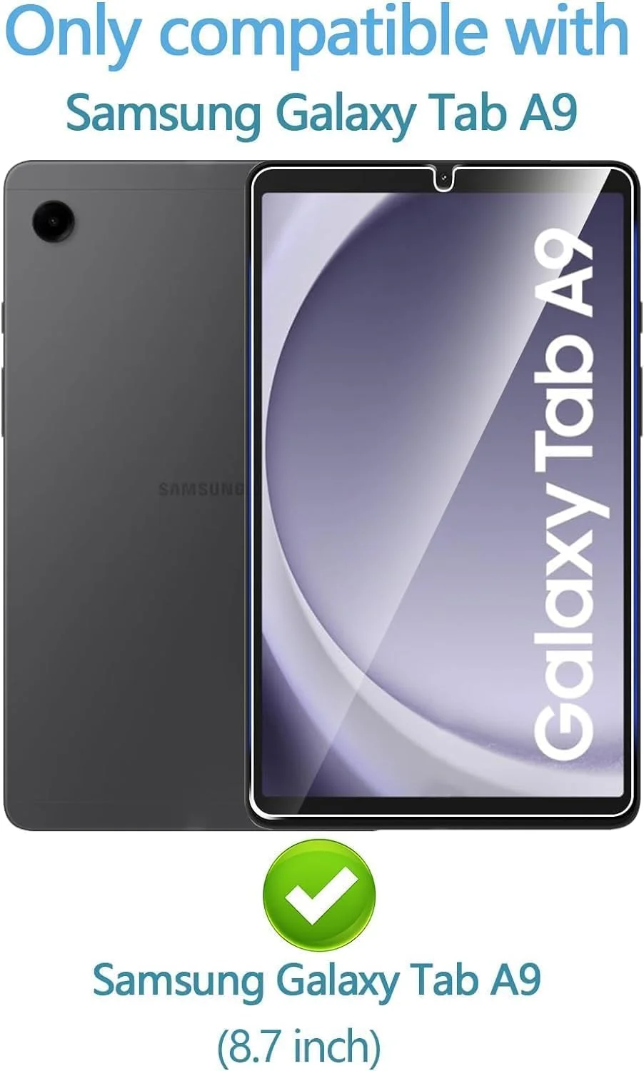 (بسته 2+2 عددی) محافظ صفحه نمایش سازگار با تبلت سامسونگ گلکسی تب A9 8.7 اینچی و فیلم محافظ لنز دوربین، وضوح بالا/نصب آسان/محافظ صفحه نمایش شیشه ای حرارت دیده با سختی 9H