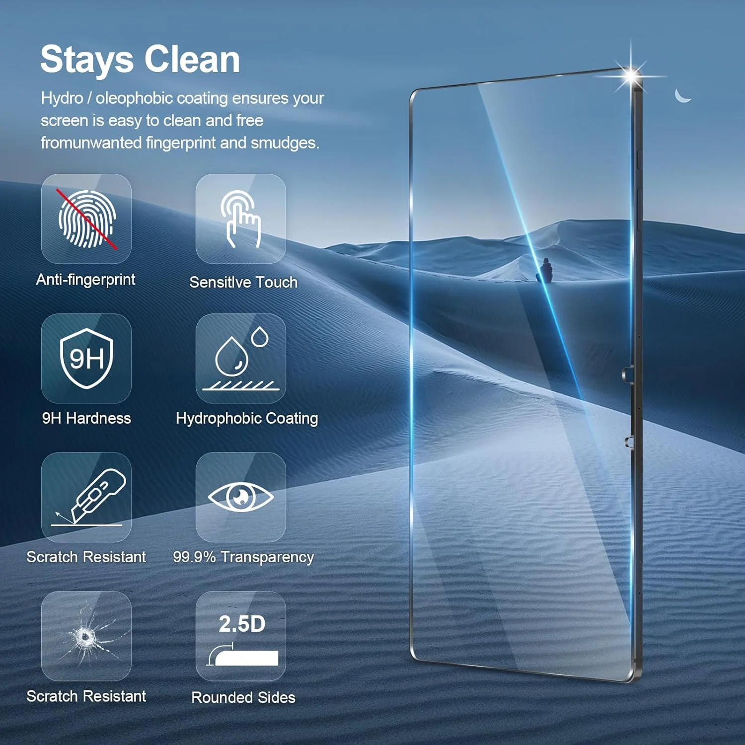 محافظ صفحه نمایش GiiYoon، 2 عدد، سازگار با تبلت سامسونگ گلکسی تب S9 11 اینچ 2023، محافظ صفحه نمایش شیشه ای حرارت دیده با سختی 9H، [نصب آسان] [مقاوم در برابر خراش] [بدون حباب] فیلم محافظ