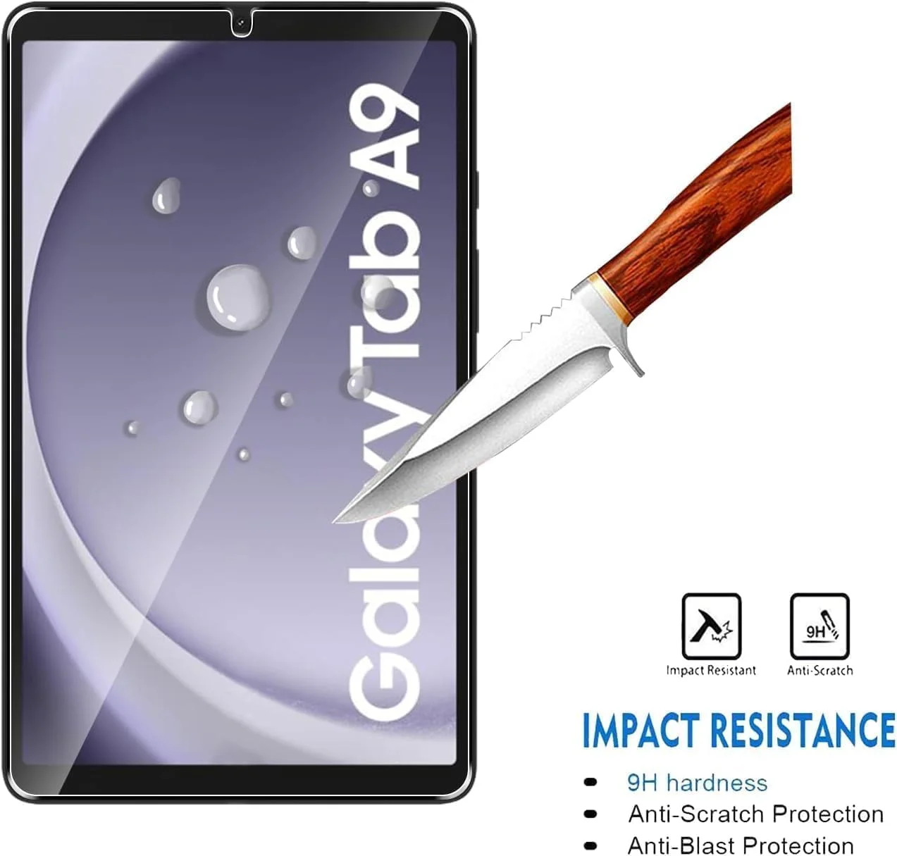 (بسته 2+2 عددی) محافظ صفحه نمایش سازگار با تبلت سامسونگ گلکسی تب A9 8.7 اینچی و فیلم محافظ لنز دوربین، وضوح بالا/نصب آسان/محافظ صفحه نمایش شیشه ای حرارت دیده با سختی 9H
