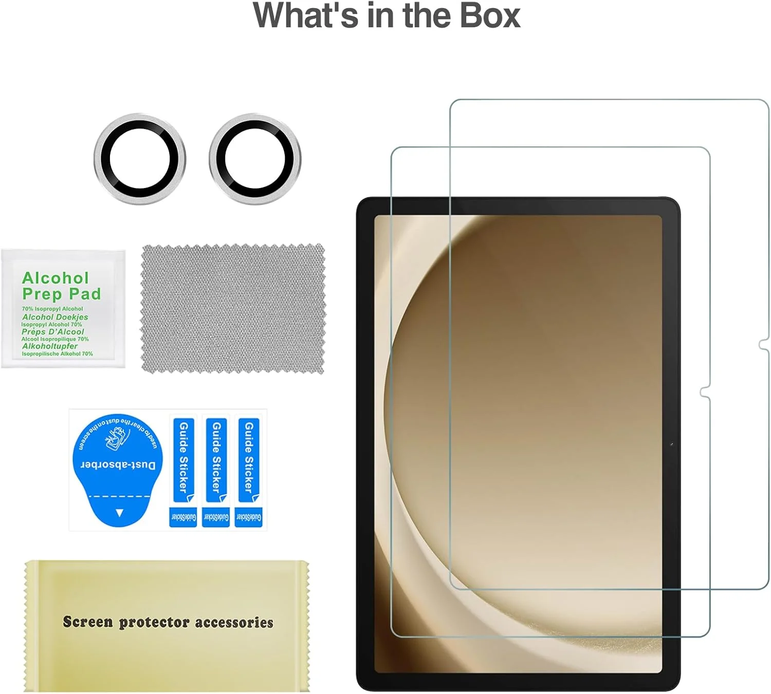 محافظ صفحه نمایش ProCase بسته 2 عددی برای تبلت Galaxy Tab A9 Plus 11 اینچ 2023 + محافظ لنز دوربین بسته 2 عددی همرنگ تبلت، فیلم شیشه ای حرارت دیده HD برای Tab A9+ 5G 11 اینچی مدل SM-X210/X216/X218 - نقره ای