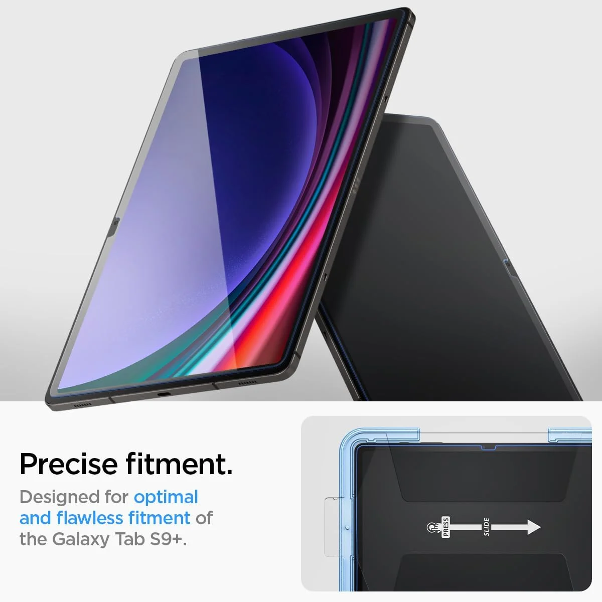 محافظ صفحه نمایش شیشه ای Spigen GLAStR EZ FIT طراحی شده برای تبلت Samsung Galaxy Tab S9 PLUS (12.4 اینچ) شیشه حرارت دیده پریمیوم با فناوری تراز خودکار - [سازگار با قاب]
