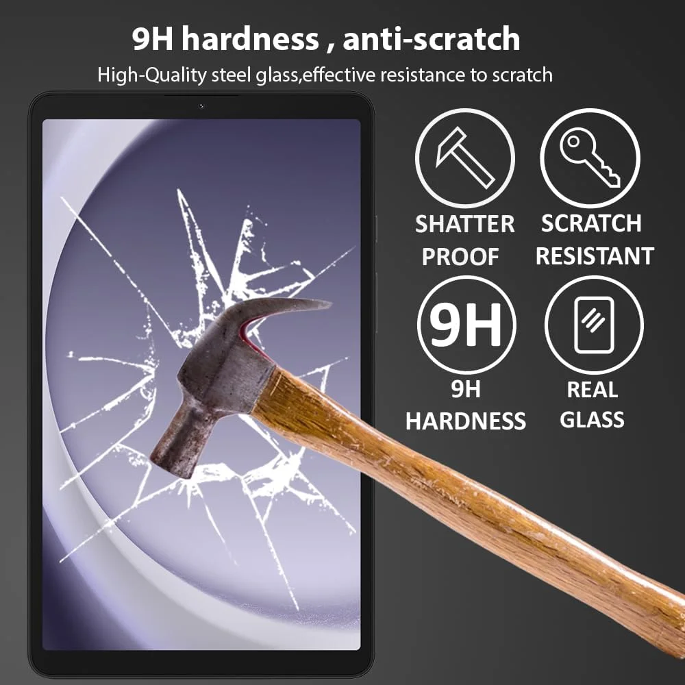 محافظ صفحه نمایش Al-HuTrusHi سازگار با تبلت سامسونگ گلکسی تب A9، سختی 9H، ضد خش، ضد روغن، ضد حباب، لبه گرد 2.5D، شفاف