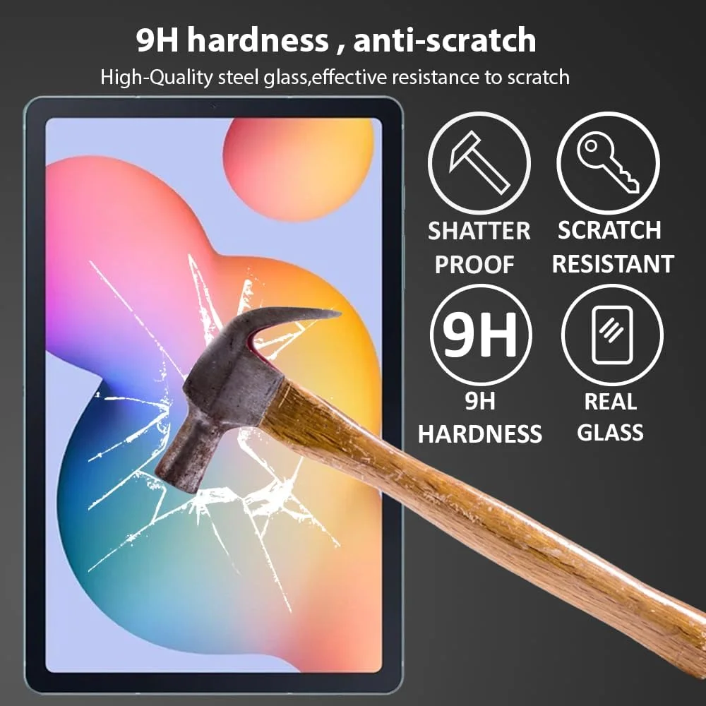 محافظ صفحه نمایش Al-HuTrusHi سازگار با Samsung Galaxy Tab S6 Lite، محافظ شیشه ای حرارت دیده با وضوح بالا، فوق العاده نازک و ضد حباب برای Tab S6" (2024/2020/2022) - [1 عدد]