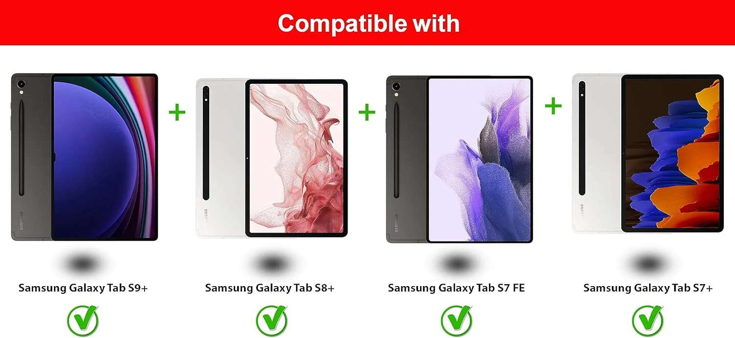 محافظ صفحه نمایش Al-HuTrusHi سازگار با تبلت سامسونگ گلکسی تب S9+ [2023] / S8+ [2022] / S7 FE / S7+ [2020] [12.4 اینچ]، فیلم شیشه ای سخت شده با سختی 9H [پوشش کامل HD] [نصب آسان]