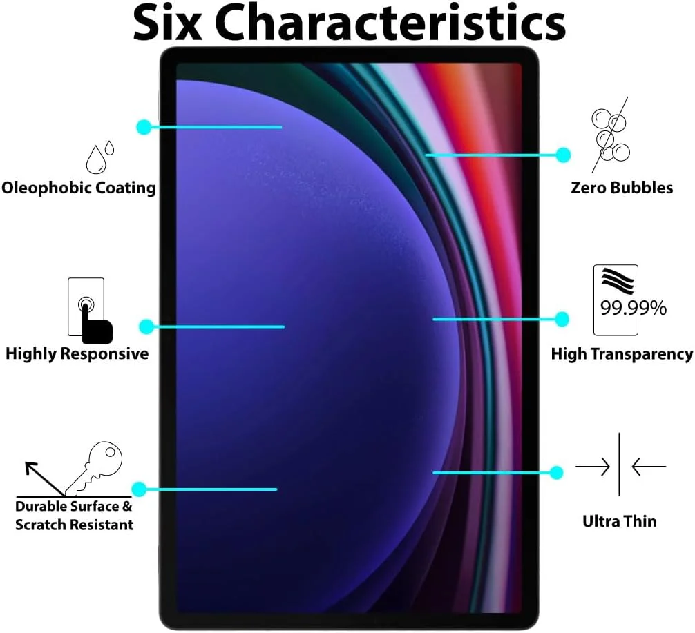 محافظ صفحه نمایش Al-HuTrusHi سازگار با تبلت سامسونگ گلکسی تب S9+ [2023] / S8+ [2022] / S7 FE / S7+ [2020] [12.4 اینچ]، فیلم شیشه ای سخت شده با سختی 9H [پوشش کامل HD] [نصب آسان]
