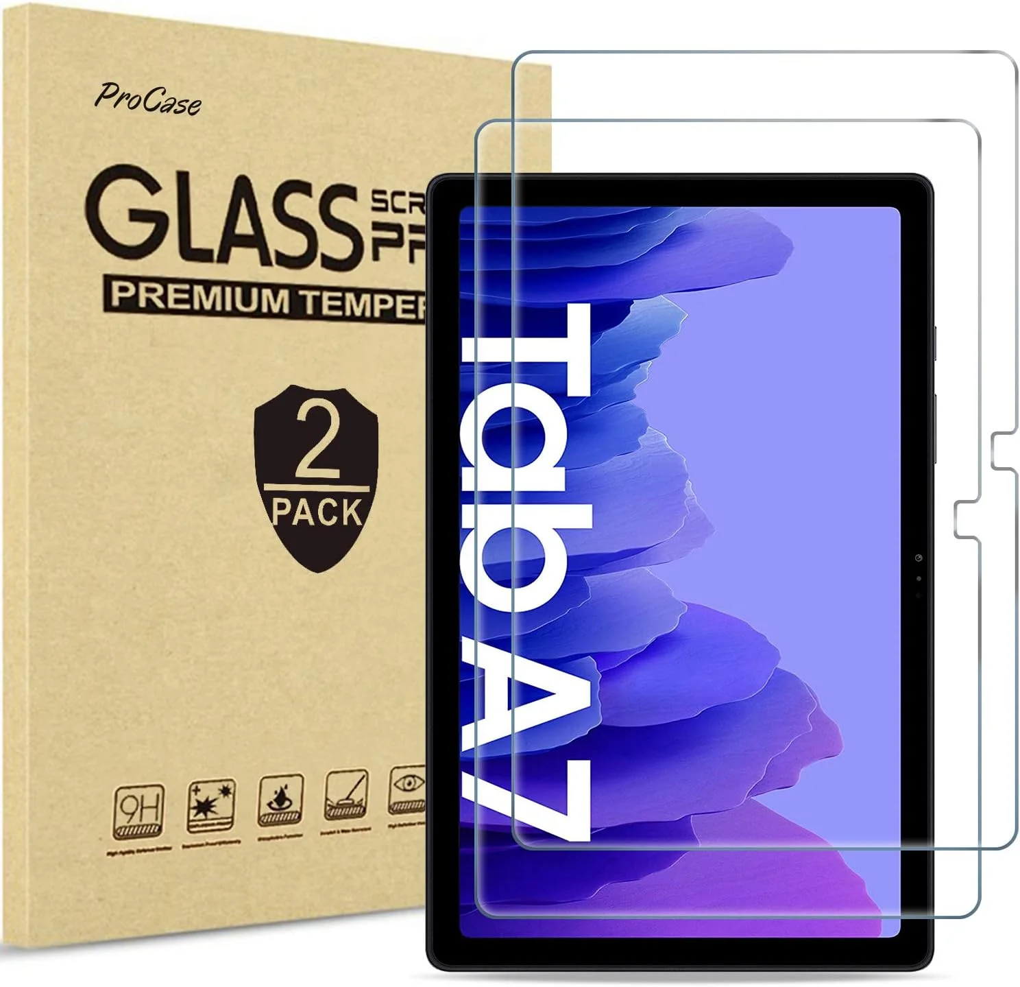 محافظ صفحه نمایش ProCase [بسته 2 عددی] برای گلکسی تب A7 10.4 اینچ، فیلم شیشه ای سخت حرارت دیده با وضوح HD و سختی 9H برای تبلت سامسونگ مدل SM-T500 T503 T505 T507