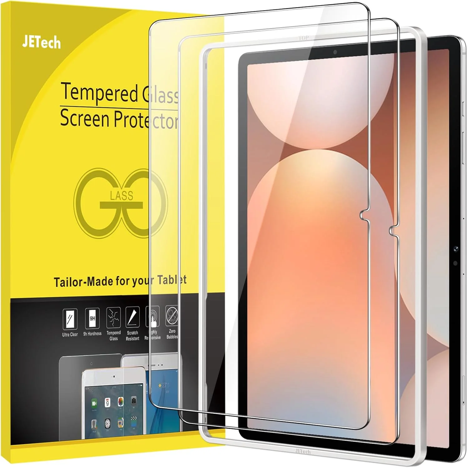 محافظ صفحه نمایش JETech برای تبلت سامسونگ گلکسی تب S10 پلاس 2024/تب S9 پلاس/تب S9 FE پلاس 2023 سایز 12.4 اینچ، همراه با قاب نصب آسان، فیلم شیشه ای حرارت دیده، شفاف HD، بسته 2 عددی