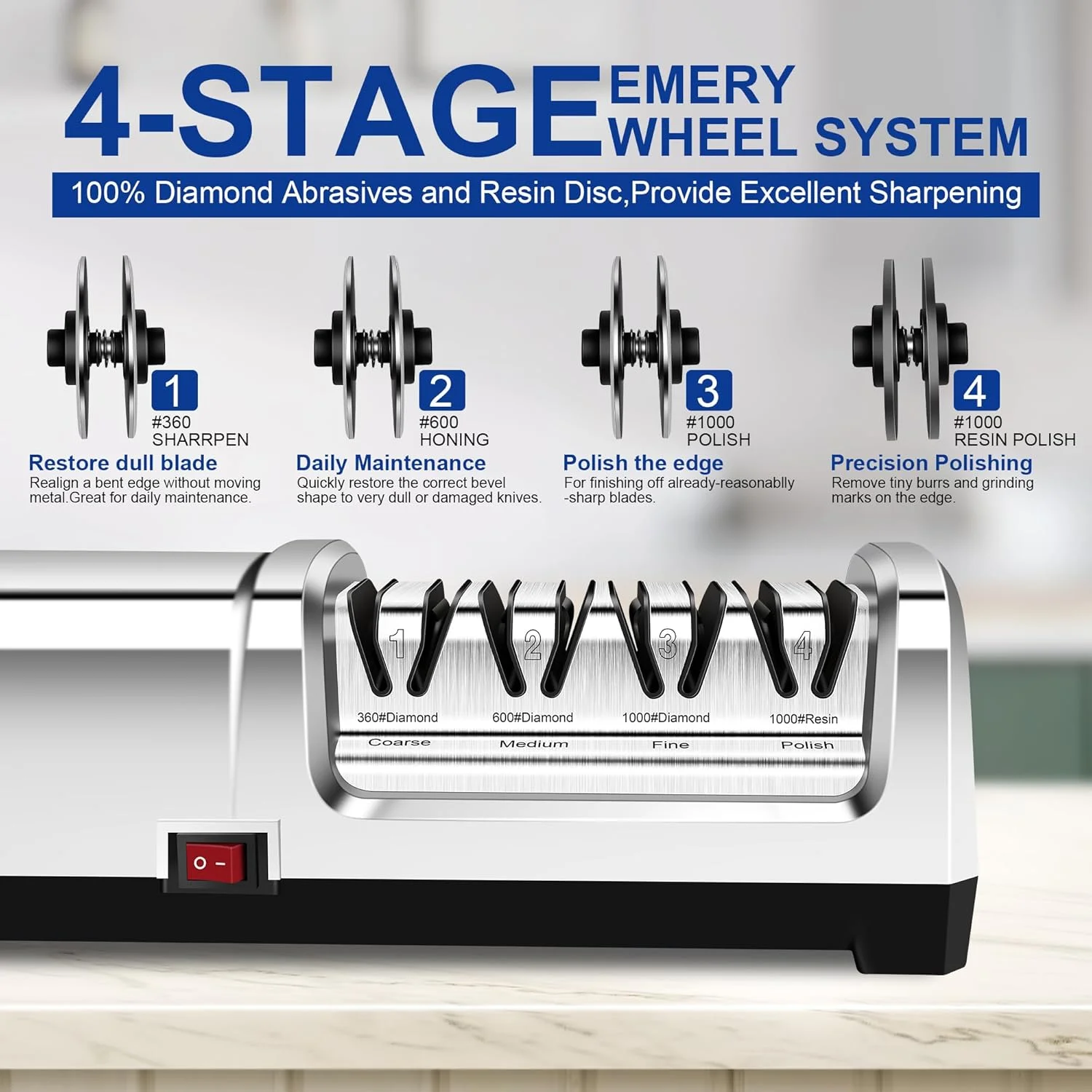 چاقو تیز کن برقی حرفه ای و سنگین YBSVO با 4 مرحله چاقو تیز کن برقی حرفه ای و سنگین YBSVO با 4 مرحله
