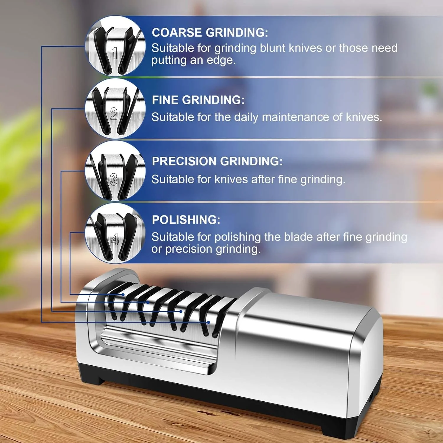 چاقو تیز کن برقی حرفه ای و سنگین YBSVO با 4 مرحله چاقو تیز کن برقی حرفه ای و سنگین YBSVO با 4 مرحله