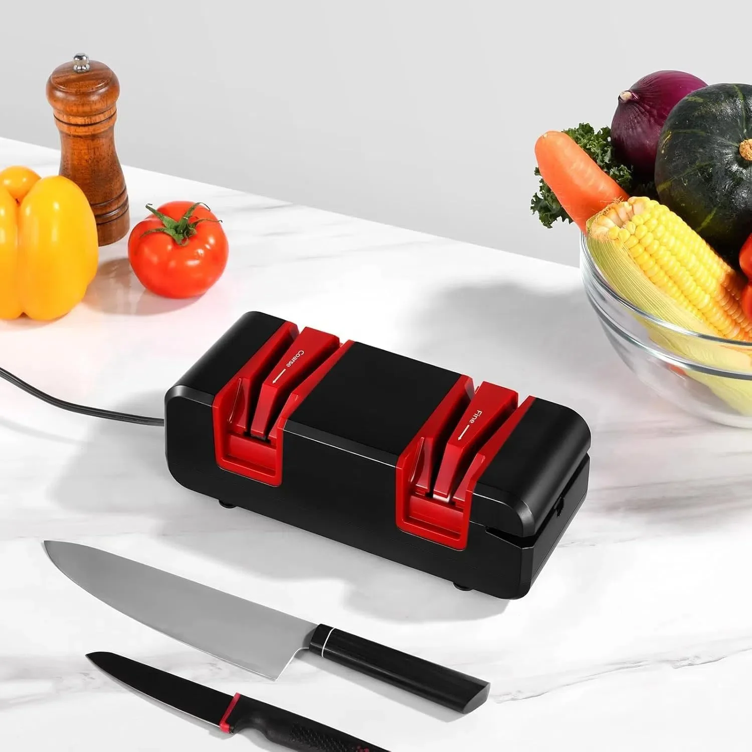 تیزکننده چاقو THE WHITE SHOP، برقی، 2 مرحله ای تیز کردن و پولیش، قرمز