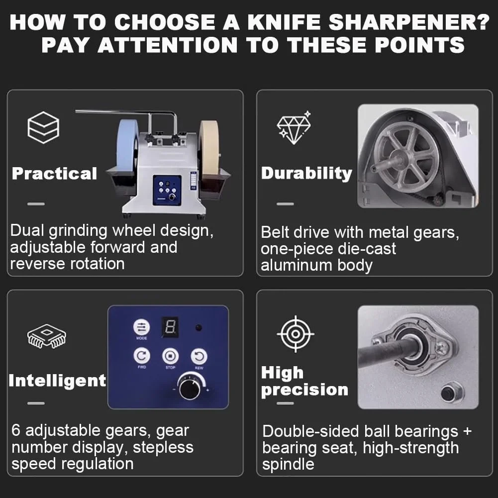 تیزکن برقی چاقو با چرخ سنگ زنی دوگانه TT-YEF، تیزکن کوچک خانگی با خنک کننده آبی، دستگاه پولیش آبی با سرعت پایین، تیزکن دو طرفه خشک/مرطوب چاقو، B تیزکن برقی چاقو با چرخ سنگ زنی دوگانه TT-YEF، تیزکن کوچک خانگی با خنک کننده آبی، دستگاه پولیش آبی با سرعت پایین، تیزکن دو طرفه خشک/مرطوب چاقو، B