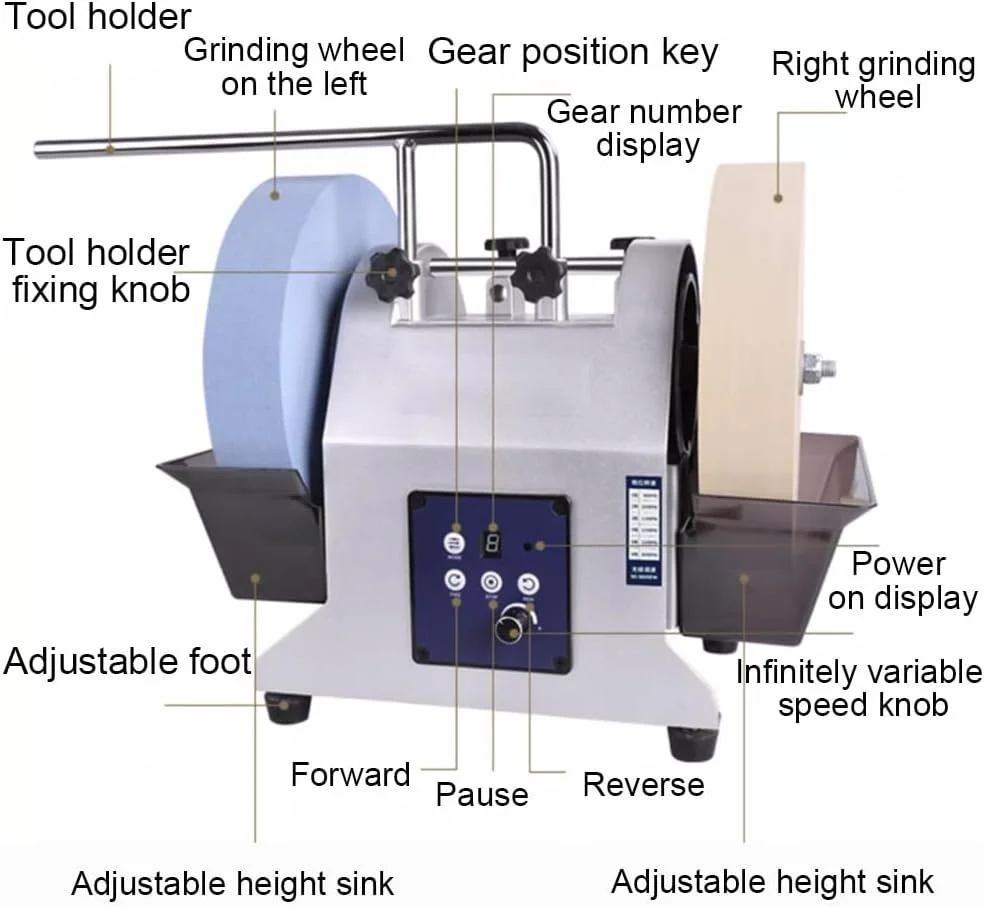 تیزکن برقی چاقو با چرخ سنگ زنی دوگانه TT-YEF، تیزکن کوچک خانگی با خنک کننده آبی، دستگاه پولیش آبی با سرعت پایین، تیزکن دو طرفه خشک/مرطوب چاقو، B تیزکن برقی چاقو با چرخ سنگ زنی دوگانه TT-YEF، تیزکن کوچک خانگی با خنک کننده آبی، دستگاه پولیش آبی با سرعت پایین، تیزکن دو طرفه خشک/مرطوب چاقو، B