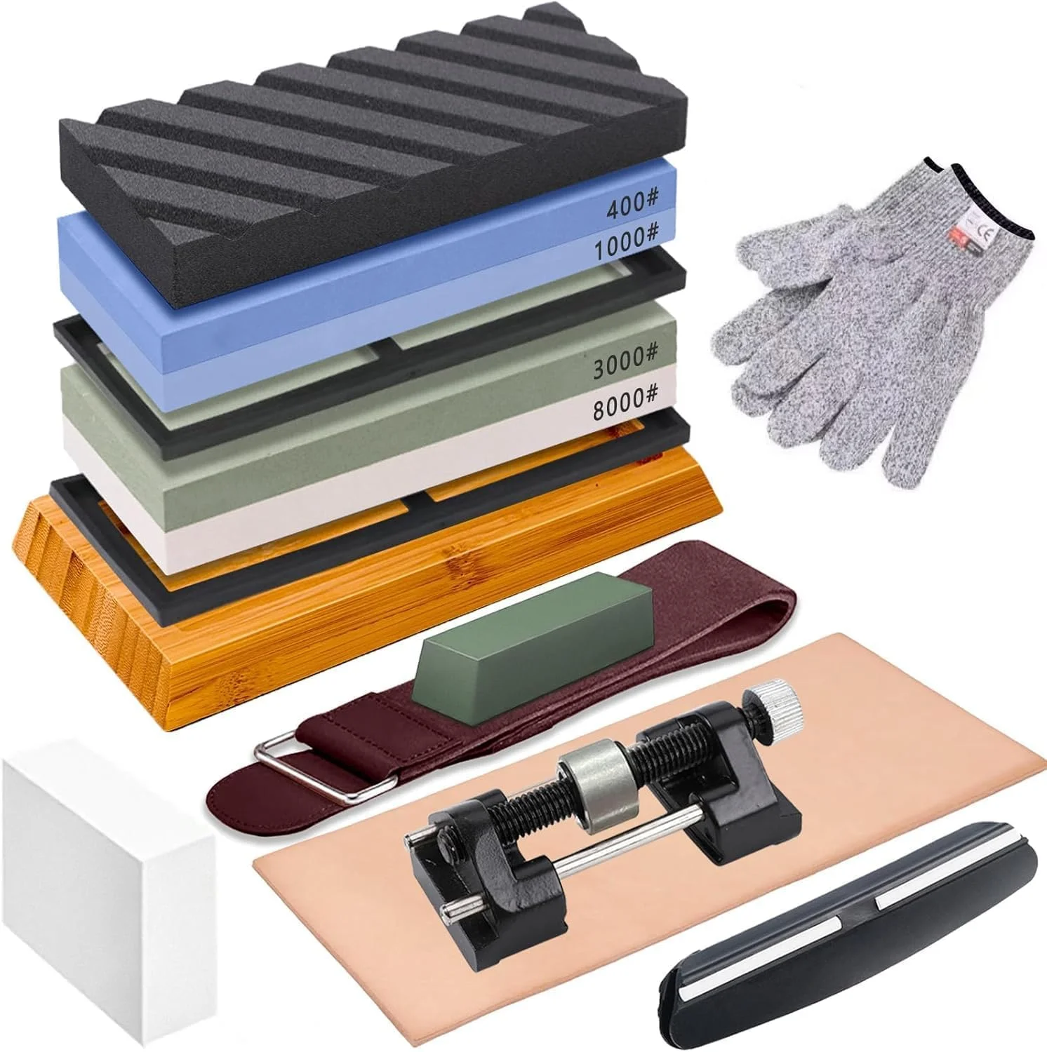مجموعه سنگ تیزکن چاقو TFMOJHST - سنگ تیزکن آشپزخانه 4 طرفه با درجه زبری 400/1000 3000/8000، سنگ تیزکن حرفه ای آشپزخانه شامل پایه های لاستیکی ضد لغزش، سنگ صاف کننده مجموعه سنگ تیزکن چاقو TFMOJHST - سنگ تیزکن آشپزخانه 4 طرفه با درجه زبری 400/1000 3000/8000، سنگ تیزکن حرفه ای آشپزخانه شامل پایه های لاستیکی ضد لغزش، سنگ صاف کننده