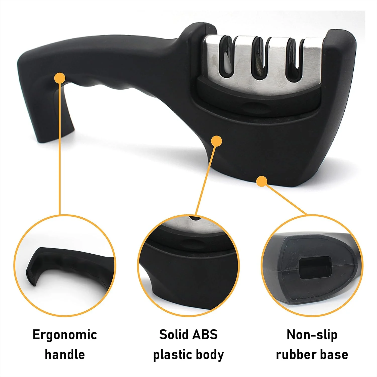 چاقو تیز کن TERRIFI، چاقو تیز کن قیچی آشپزخانه 3 مرحله ای، ابزار تیز کردن قیچی چاقوی فولادی دستی 3 در 1 برای تیز کردن و پولیش سریع، تعمیر تیغه ها