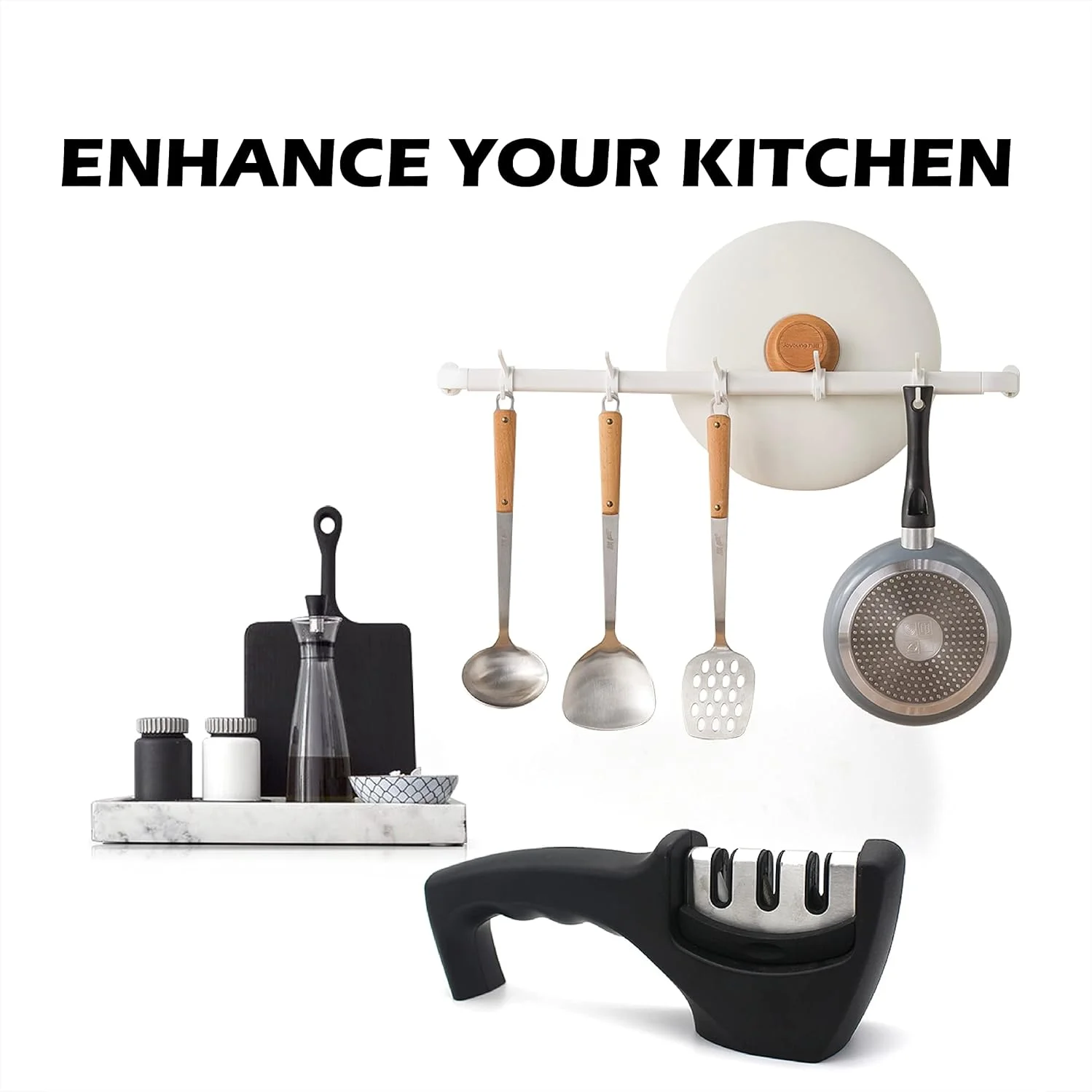 چاقو تیز کن TERRIFI، چاقو تیز کن قیچی آشپزخانه 3 مرحله ای، ابزار تیز کردن قیچی چاقوی فولادی دستی 3 در 1 برای تیز کردن و پولیش سریع، تعمیر تیغه ها