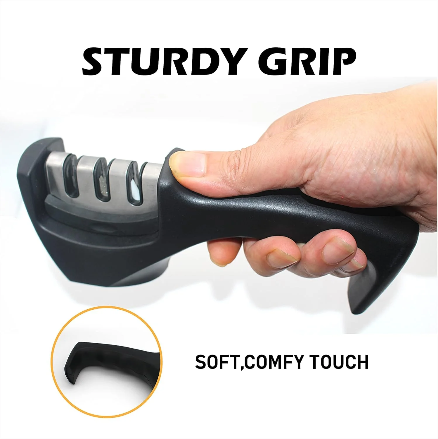 چاقو تیز کن TERRIFI، چاقو تیز کن قیچی آشپزخانه 3 مرحله ای، ابزار تیز کردن قیچی چاقوی فولادی دستی 3 در 1 برای تیز کردن و پولیش سریع، تعمیر تیغه ها