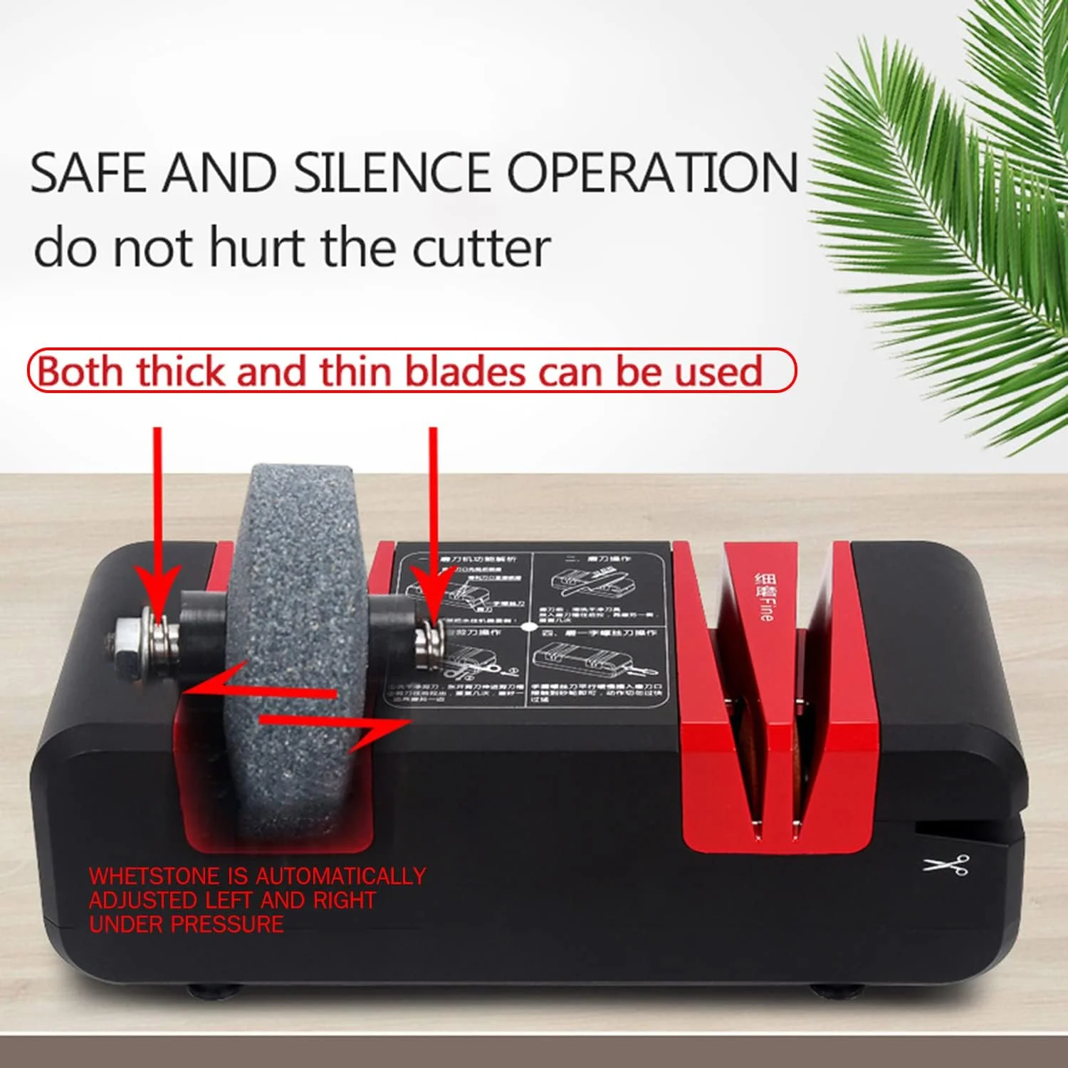 چاقو تیز کن برقی حرفه ای Sunydog چند منظوره اتوماتیک با شکاف های زاویه 15 درجه برای چاقوهای صاف دندانه دار، قیچی، و کاتر آشپزخانه