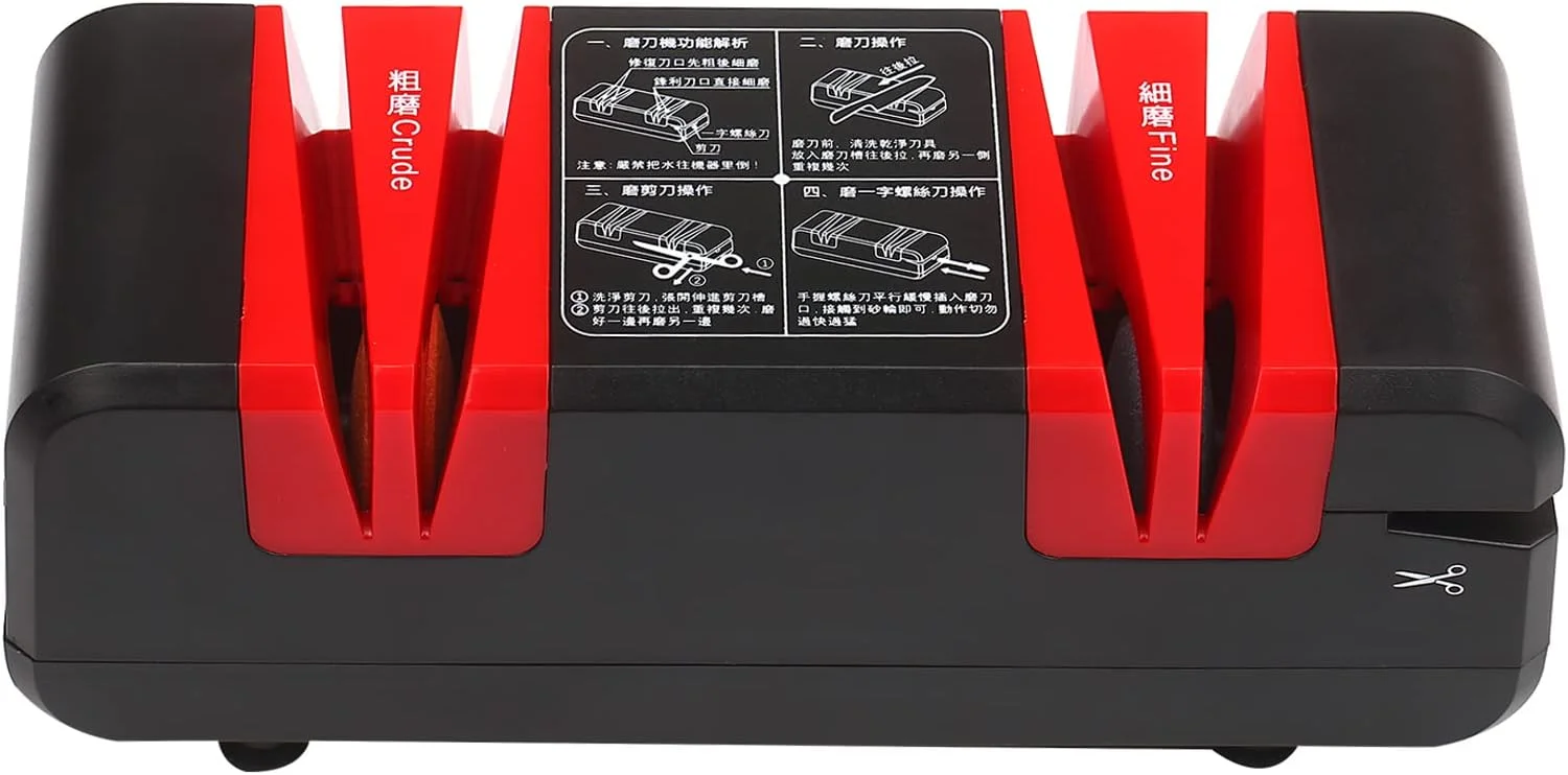 چاقو تیز کن برقی حرفه ای Sunydog چند منظوره اتوماتیک با شکاف های زاویه 15 درجه برای چاقوهای صاف دندانه دار، قیچی، و کاتر آشپزخانه