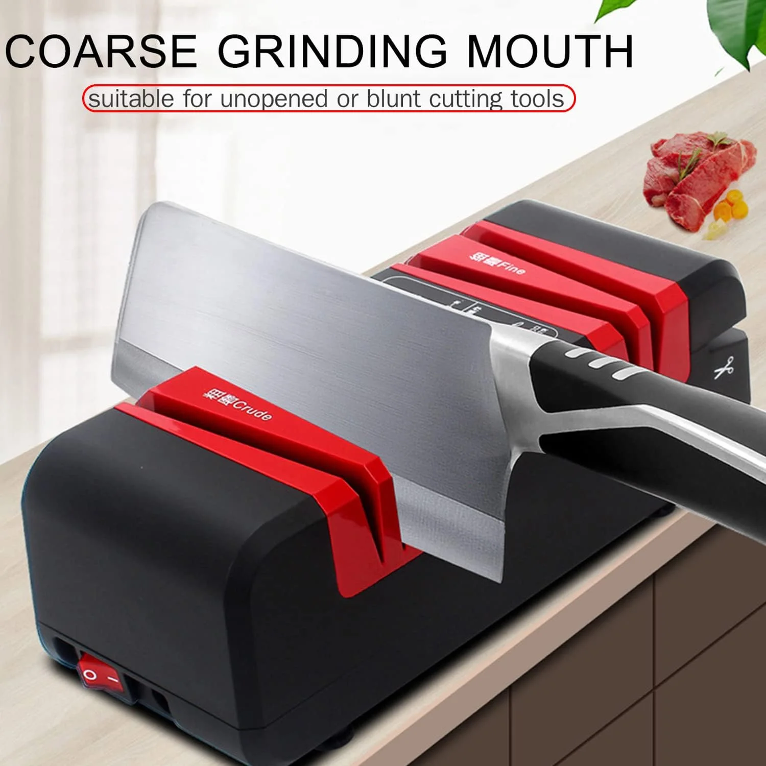 چاقو تیز کن برقی حرفه ای Sunydog چند منظوره اتوماتیک با شکاف های زاویه 15 درجه برای چاقوهای صاف دندانه دار، قیچی، و کاتر آشپزخانه