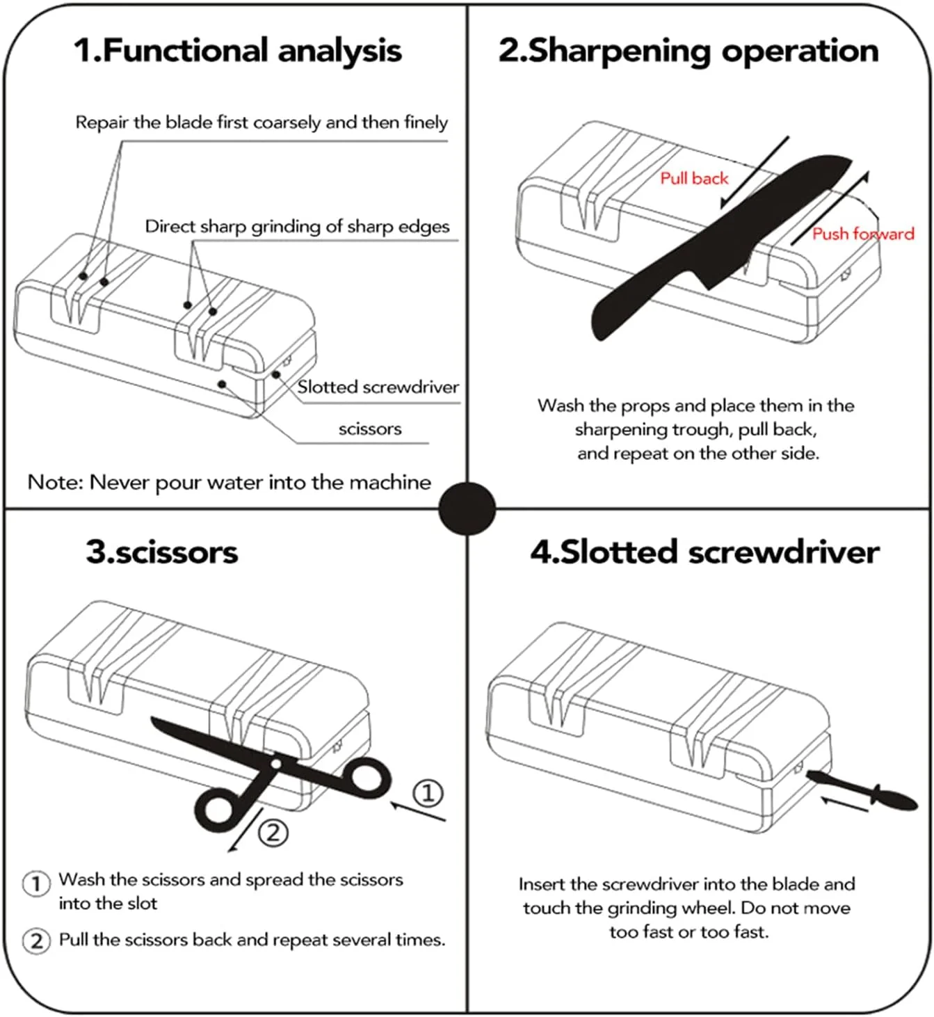 چاقو تیز کن برقی حرفه ای Sunydog چند منظوره اتوماتیک با شکاف های زاویه 15 درجه برای چاقوهای صاف دندانه دار، قیچی، و کاتر آشپزخانه