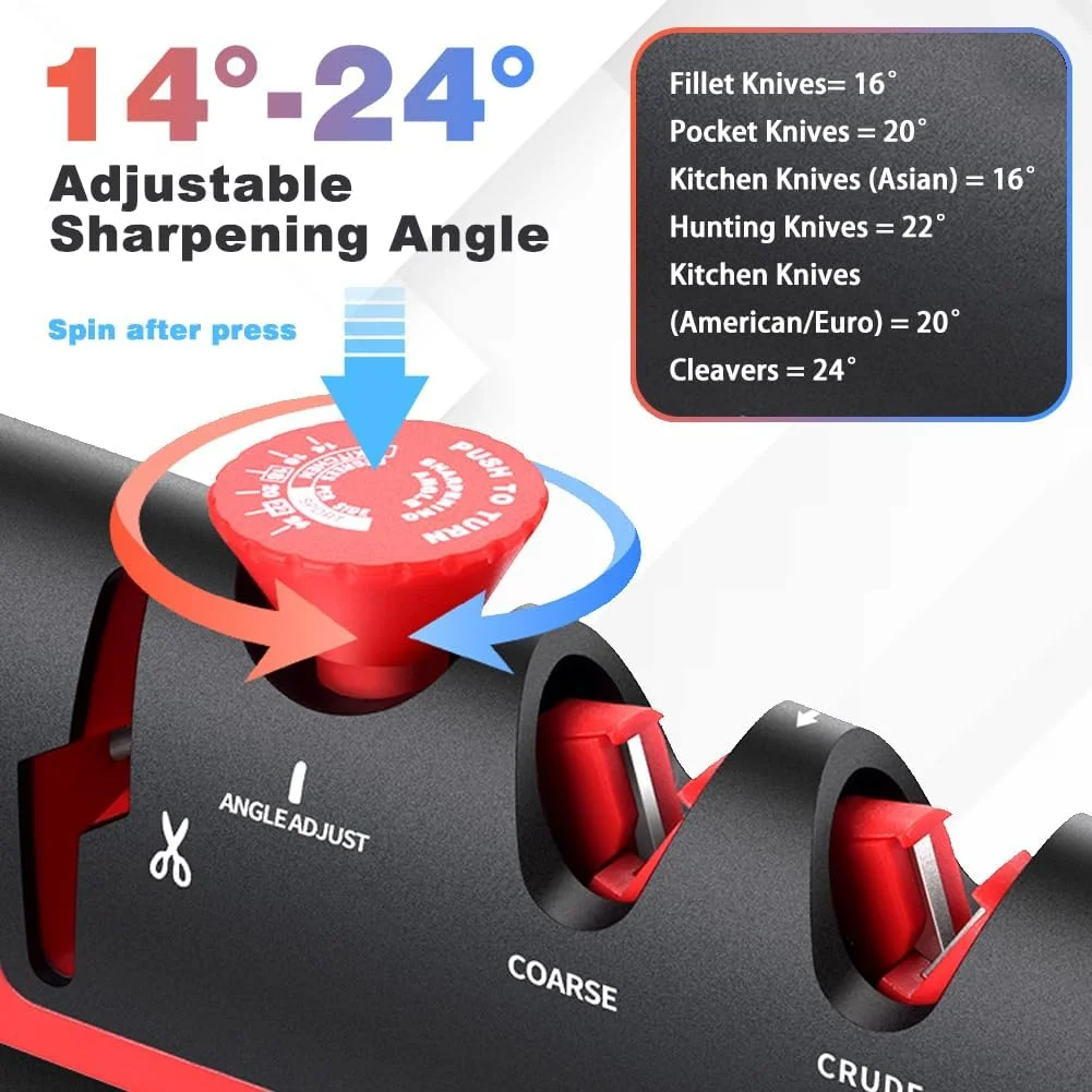 تیزکن چاقو با 6 زاویه قابل تنظیم، ابزار تیز کردن چاقو و قیچی آشپزخانه، تیزکن دستی تیغه چاقوی آشپزخانه حرفه ای و دقیق برای سرآشپز تیزکن چاقو با 6 زاویه قابل تنظیم، ابزار تیز کردن چاقو و قیچی آشپزخانه، تیزکن دستی تیغه چاقوی آشپزخانه حرفه ای و دقیق برای سرآشپز