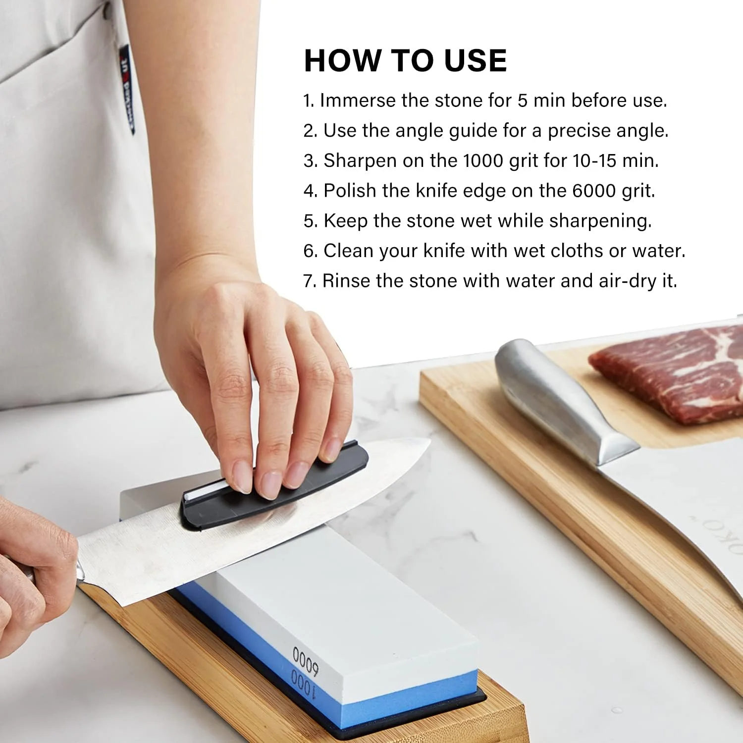 سنگ چاقو تیز کن کروندوم 2 در 1، سنگ تیز کننده چاقو با دو درجه زبری 1000/6000 به همراه پایه سیلیکونی ضد لغزش و راهنمای زاویه، سنگ اصلاح ایده آل برای سرآشپزها و علاقه مندان به آشپزی