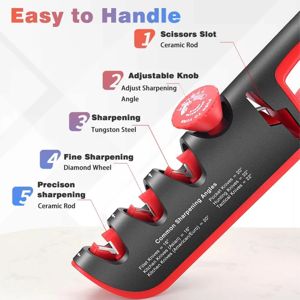 تیزکن چاقو با 6 زاویه قابل تنظیم، ابزار تیز کردن چاقو و قیچی آشپزخانه، تیزکن دستی تیغه چاقوی آشپزخانه حرفه ای و دقیق برای سرآشپز تیزکن چاقو با 6 زاویه قابل تنظیم، ابزار تیز کردن چاقو و قیچی آشپزخانه، تیزکن دستی تیغه چاقوی آشپزخانه حرفه ای و دقیق برای سرآشپز