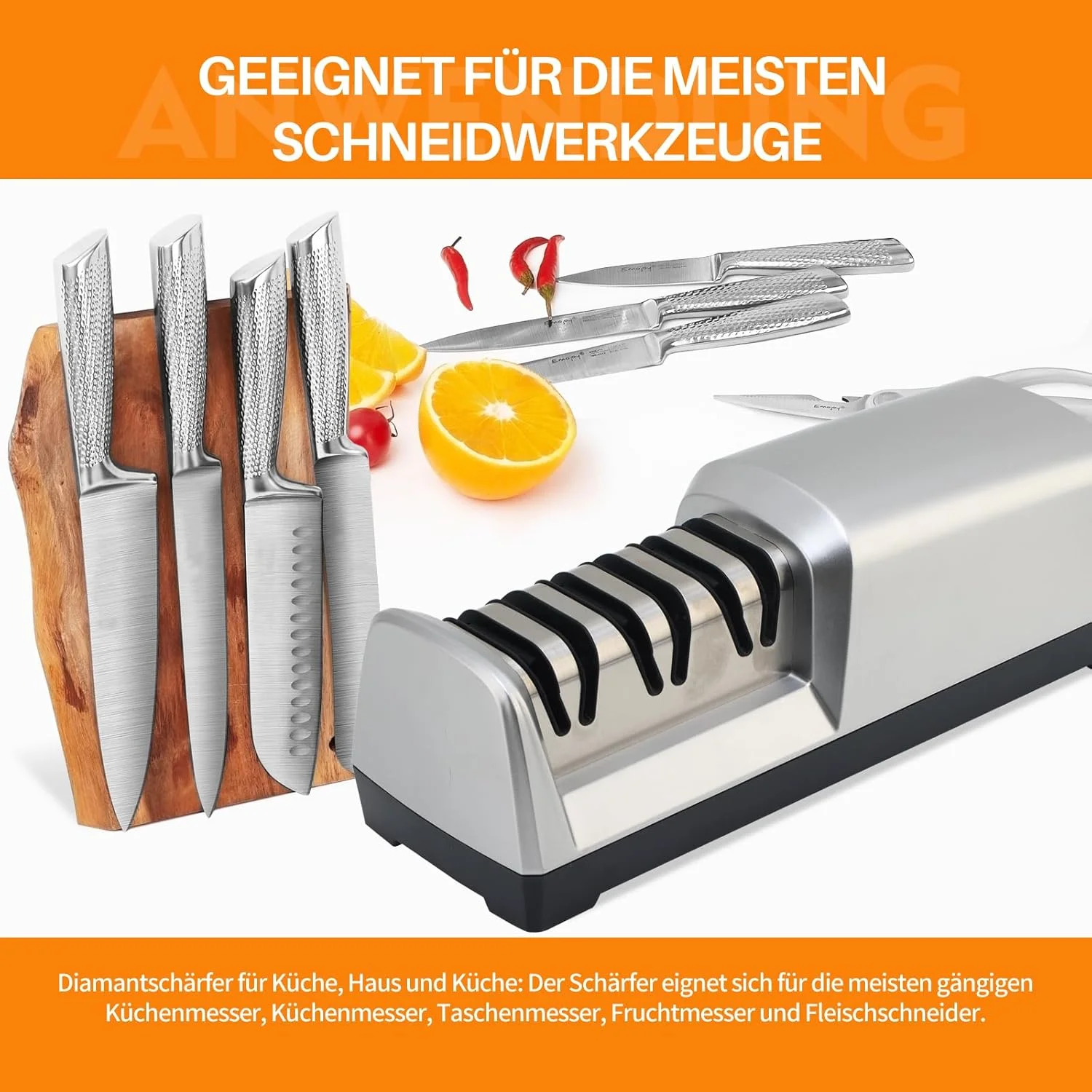 چاقو تیزکن JOANT15 با زاویه 15 درجه همراه با چاقوی سرآشپز، چاقو تیزکن برقی 3 در 1 برای چاقوهای سرامیکی و چاقوهای سبزیجات، چاقو تیزکن حرفه ای برای سنگ زنی زبر و ظریف، پولیش