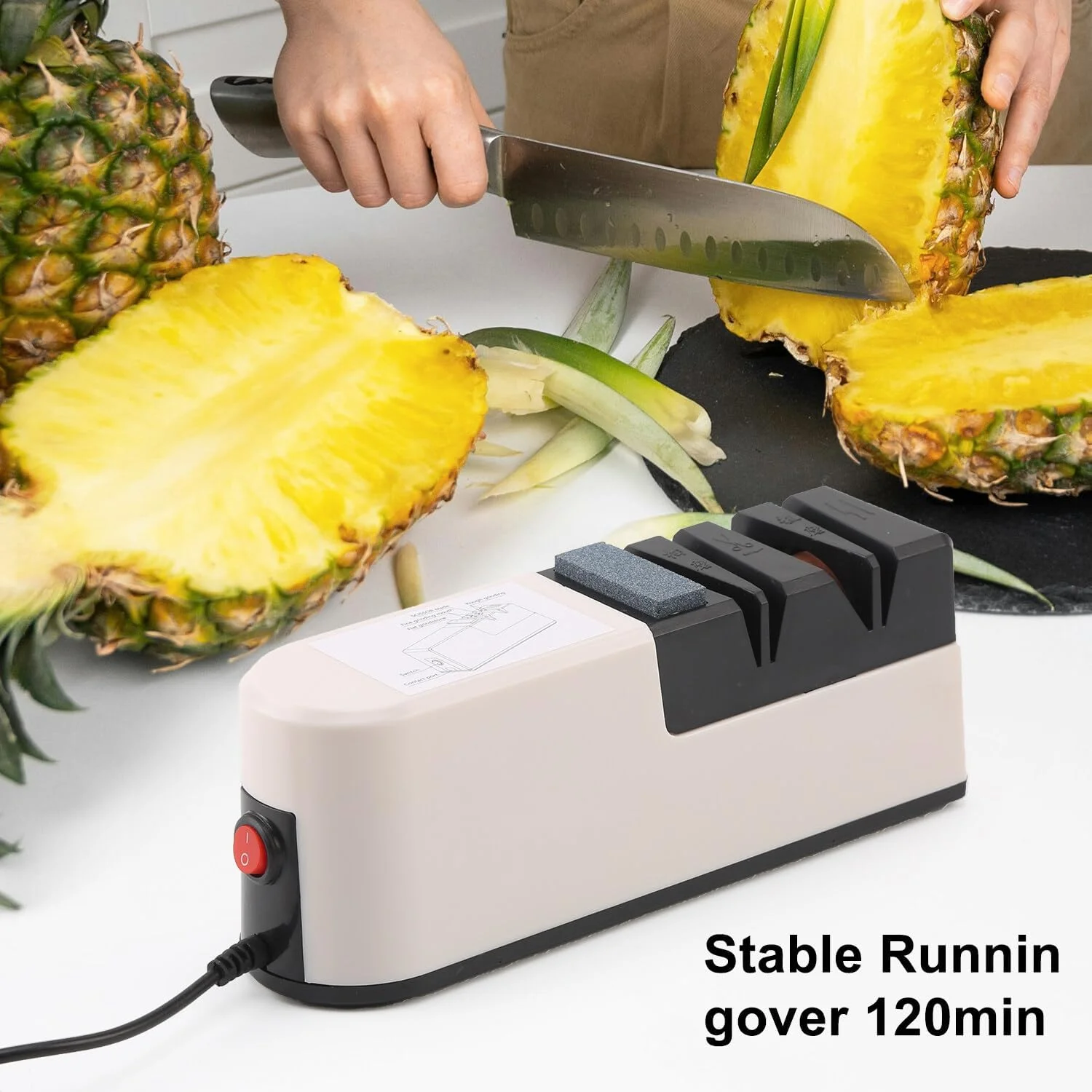 چاقو تیزکن SANON، چاقو تیزکن برقی 2 مرحله ای، ارگونومیک، الماس برای تیز کردن ظریف و سرامیک ویژه برای تیز کردن دقیق