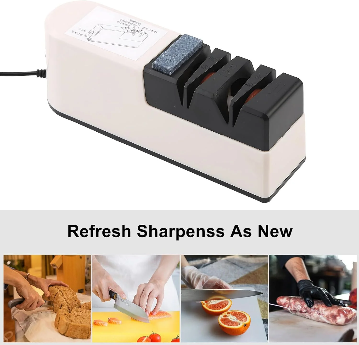 چاقو تیزکن SANON، چاقو تیزکن برقی 2 مرحله ای، ارگونومیک، الماس برای تیز کردن ظریف و سرامیک ویژه برای تیز کردن دقیق