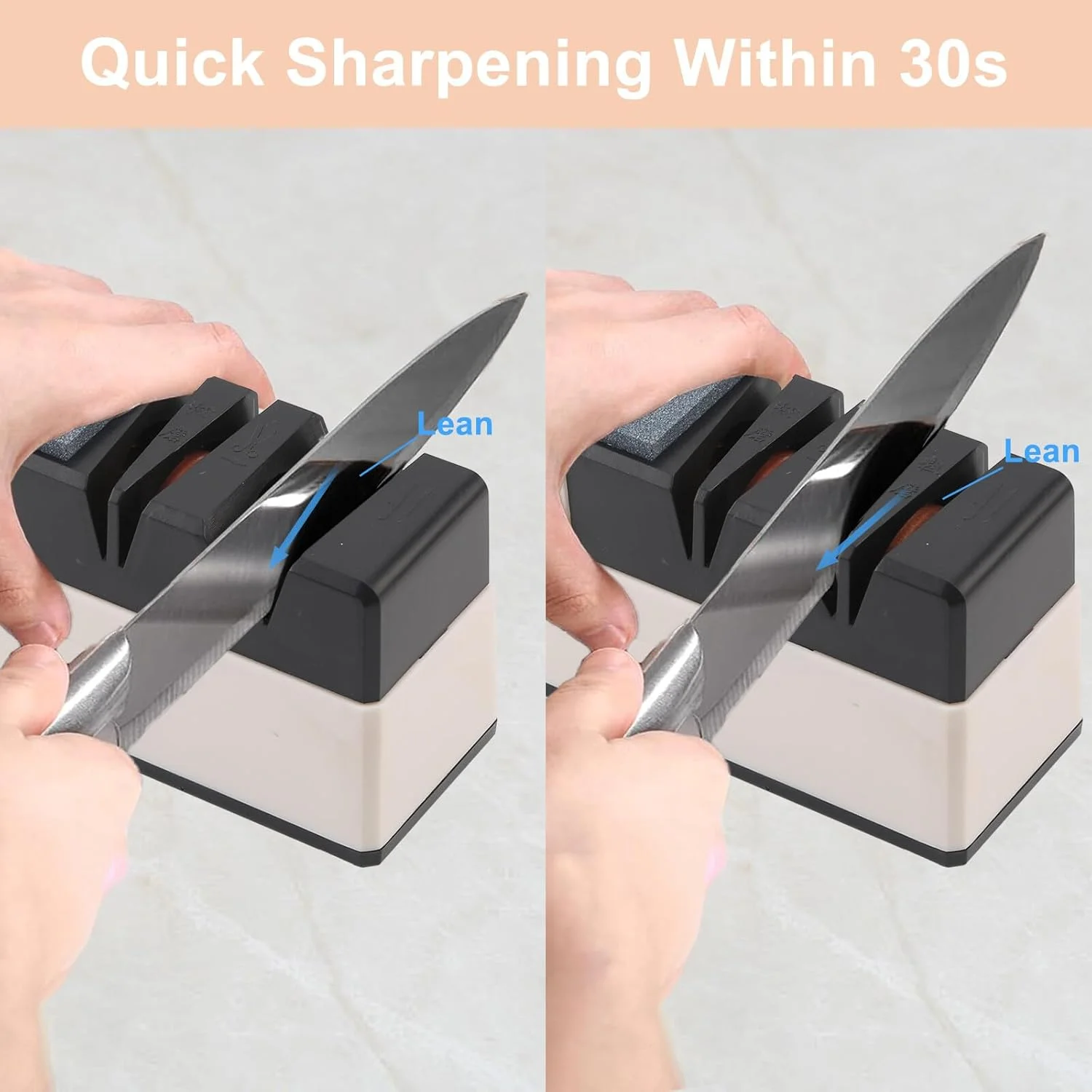 چاقو تیزکن SANON، چاقو تیزکن برقی 2 مرحله ای، ارگونومیک، الماس برای تیز کردن ظریف و سرامیک ویژه برای تیز کردن دقیق