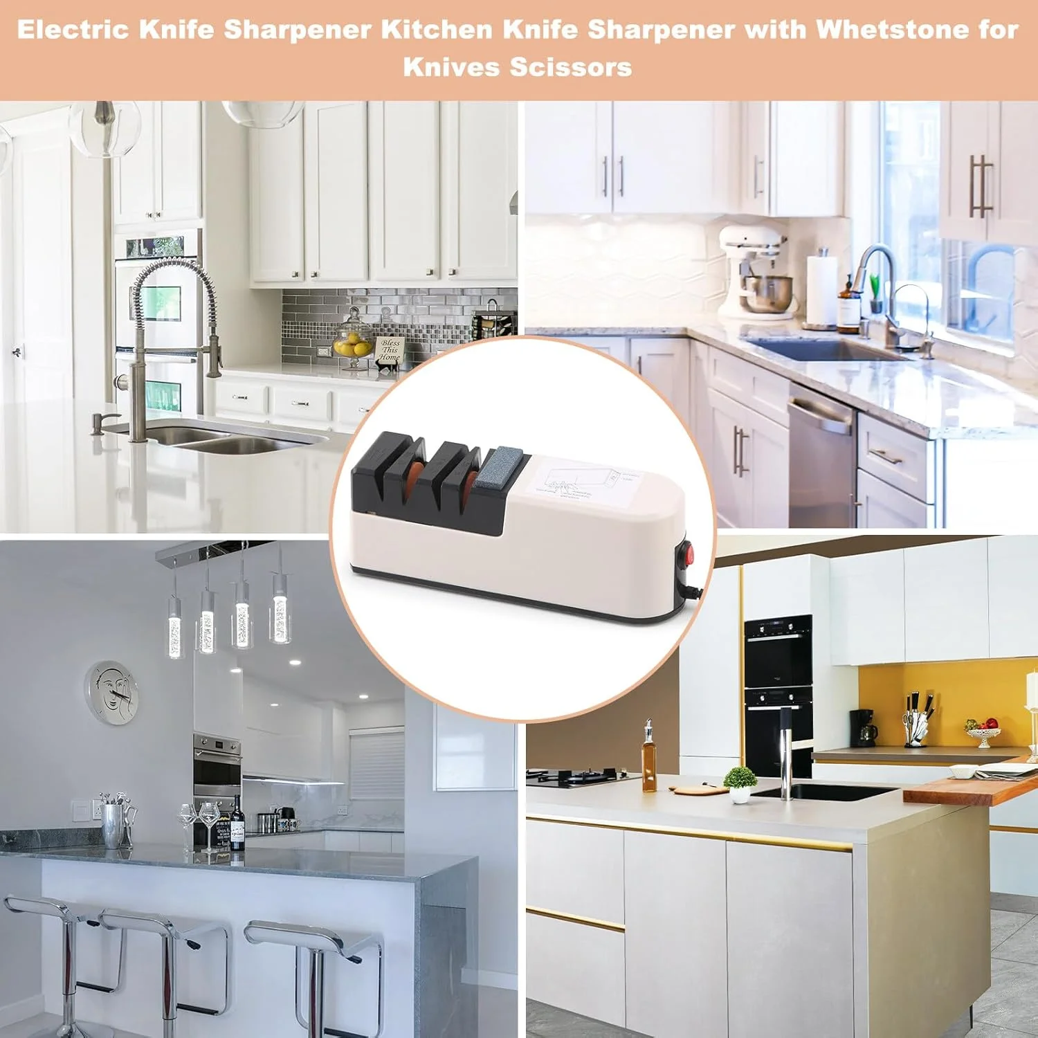 چاقو تیزکن SANON، چاقو تیزکن برقی 2 مرحله ای، ارگونومیک، الماس برای تیز کردن ظریف و سرامیک ویژه برای تیز کردن دقیق