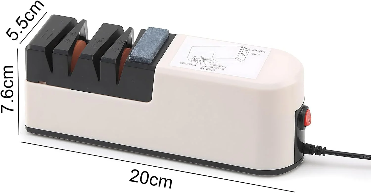 چاقو تیزکن SANON، چاقو تیزکن برقی 2 مرحله ای، ارگونومیک، الماس برای تیز کردن ظریف و سرامیک ویژه برای تیز کردن دقیق