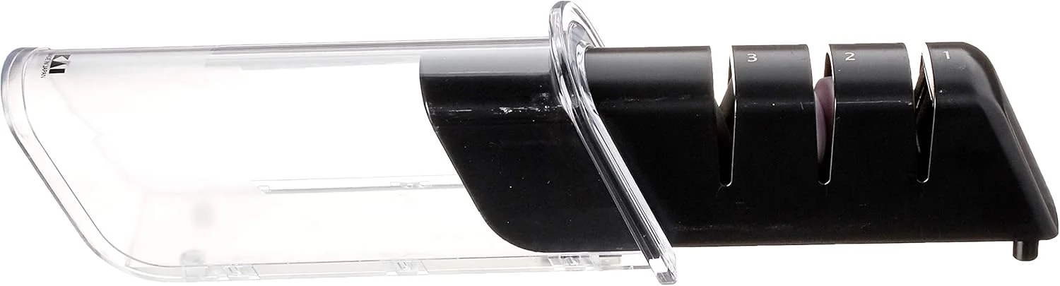 تیزکن الماس و سرامیک جمع شونده Kai PRO، تیزکن چاقوی آشپزخانه برای تیغه های صاف و دو پخ، استفاده آسان، فرآیند سه مرحله ای تیز کردن چاقو