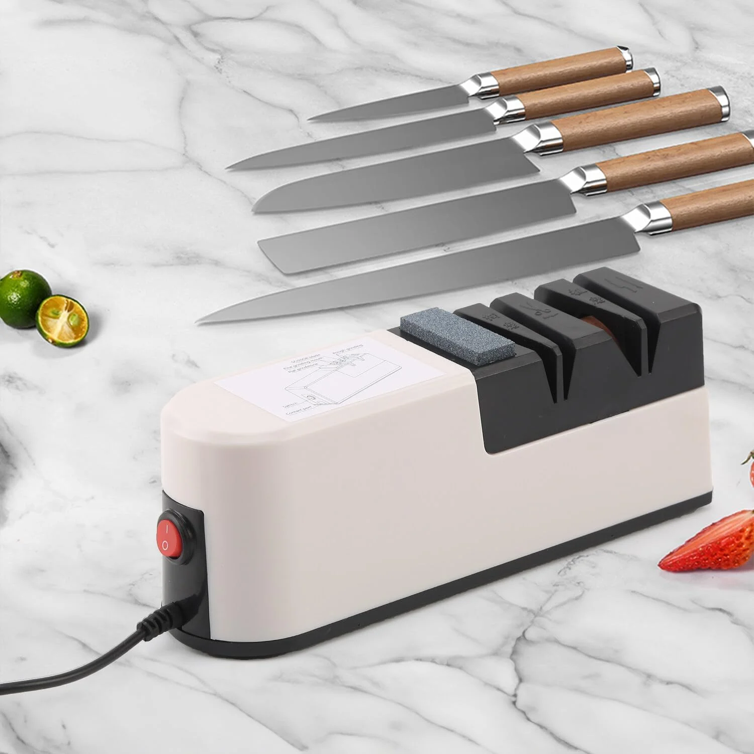 چاقو تیزکن SANON، چاقو تیزکن برقی 2 مرحله ای، ارگونومیک، الماس برای تیز کردن ظریف و سرامیک ویژه برای تیز کردن دقیق