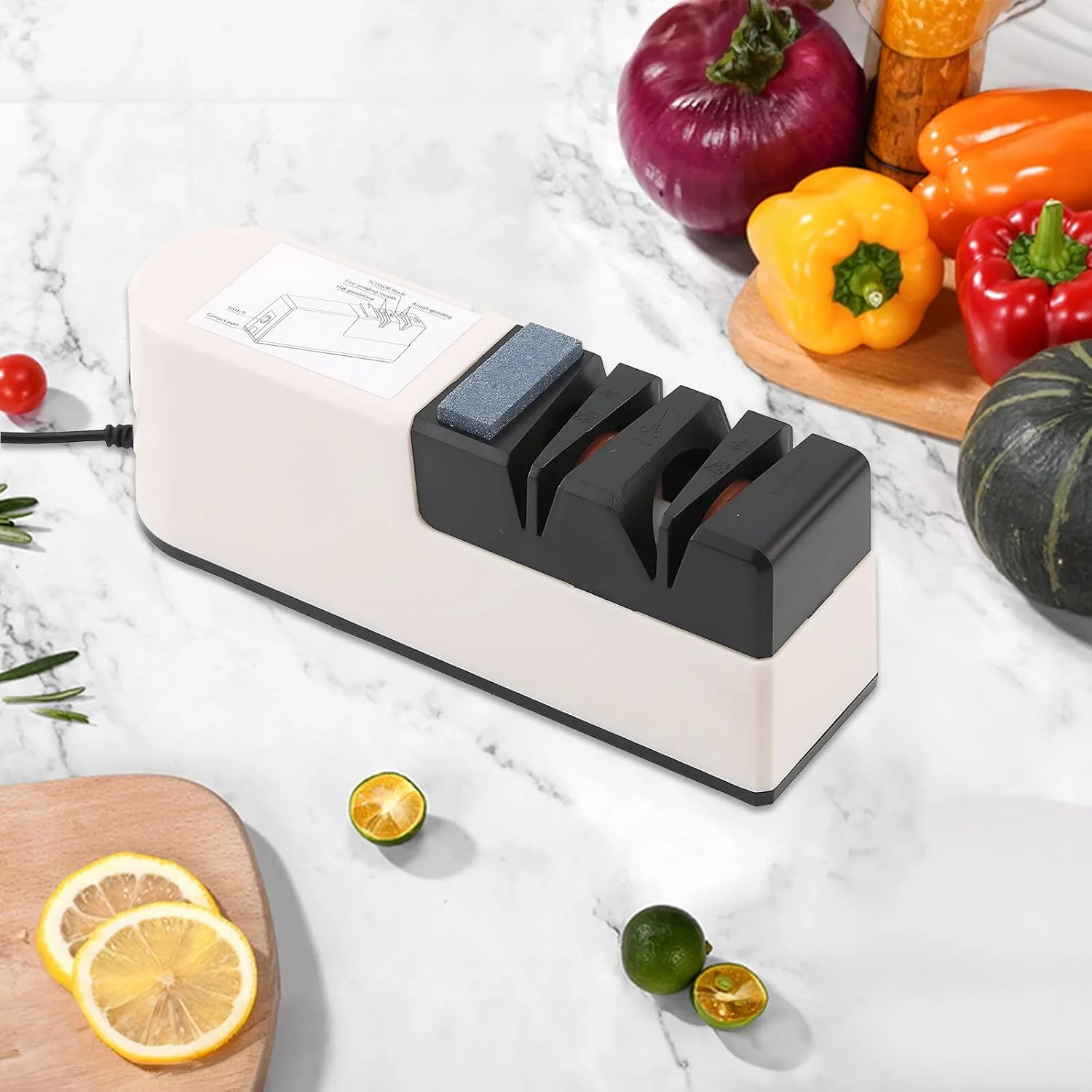 چاقو تیزکن SANON، چاقو تیزکن برقی 2 مرحله ای، ارگونومیک، الماس برای تیز کردن ظریف و سرامیک ویژه برای تیز کردن دقیق