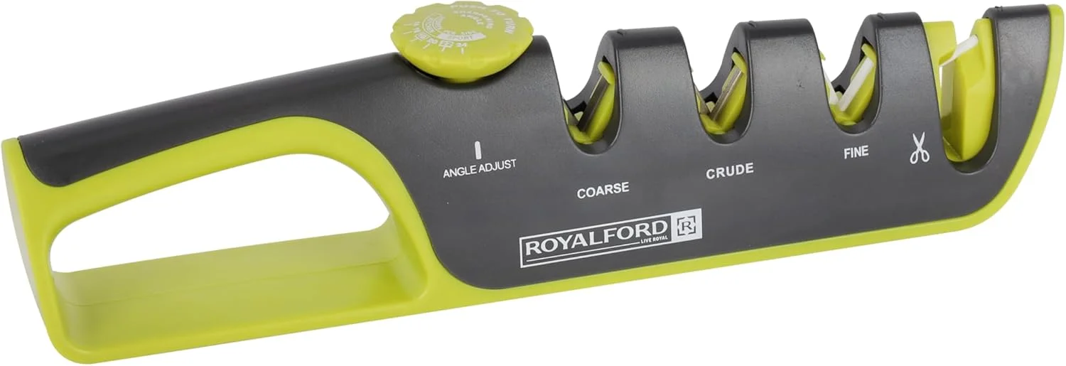 چاقو تیزکن زاویه دار رویال فورد مدل RF12352 با پایه تخت ضد لغزش و دسته ارگونومیک برای ترمیم و صیقل دادن چاقوهای کند و آسیب دیده