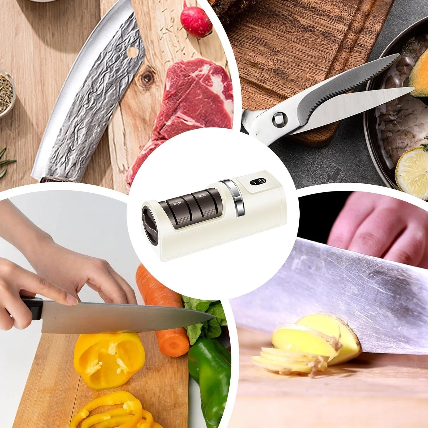 تیزکن برقی چاقو، ابزار تیز کردن قیچی شارژی اتوماتیک، سنگ سنباده پولیش حرفه ای برای مصارف خانگی، آشپزخانه، رستوران، استفاده آسان و راندمان بالا