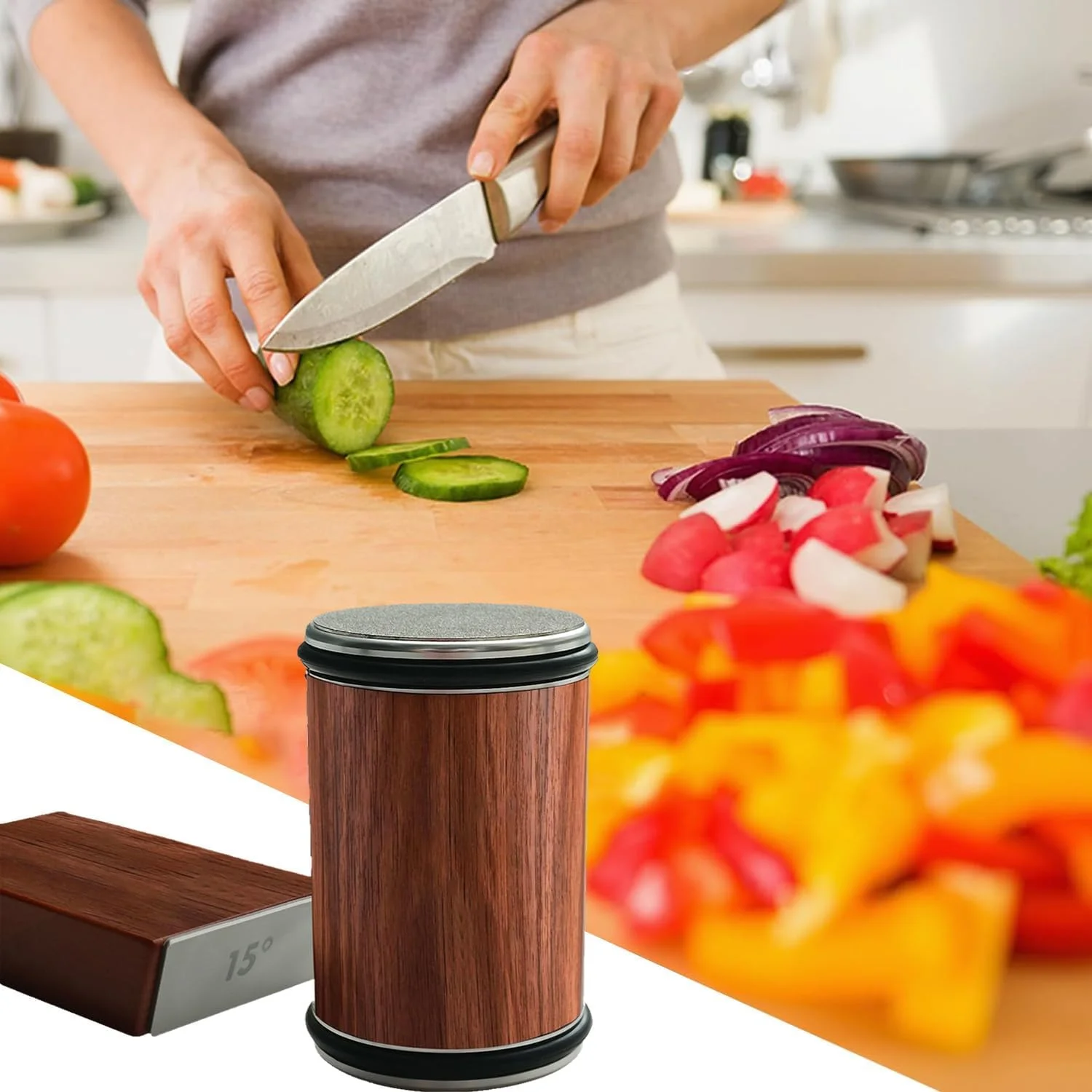 ست ابزار تیز کننده چاقو رولی ROUNY، تیز کننده چاقو آشپزخانه الماس صنعتی با دو زاویه ثابت 15 و 20 درجه برای فولاد با هر سختی، تیز کننده چاقو برای چاقوهای آشپزخانه سرآشپز