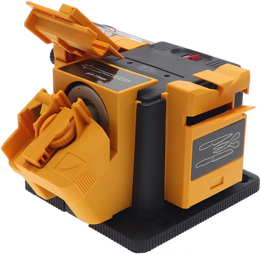 QCARSO دستگاه تیزکن چند منظوره 3 در 1 با توان 96 وات، ابزار تیزکن برقی چاقو، مته پیچشی، قیچی و اسکنه QCARSO دستگاه تیزکن چند منظوره 3 در 1 با توان 96 وات، ابزار تیزکن برقی چاقو، مته پیچشی، قیچی و اسکنه