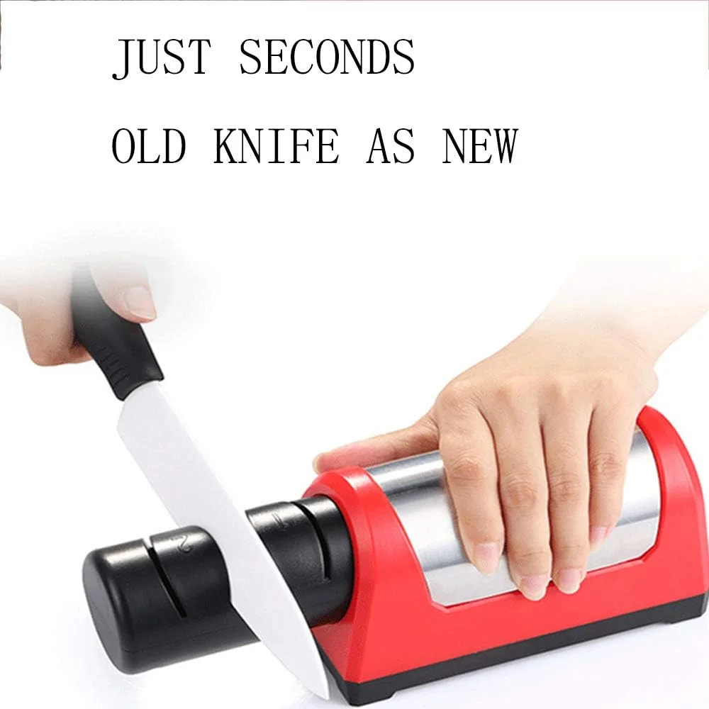 چاقو تیز کن برقی Raitron، چاقو تیز کن برقی 2 مرحله ای برای آشپزخانه، تیز کردن سریع، تعمیر، احیا و صیقل دادن تیغه ها با مواد ساینده الماس برای ابزارهای تیز کردن چاقو