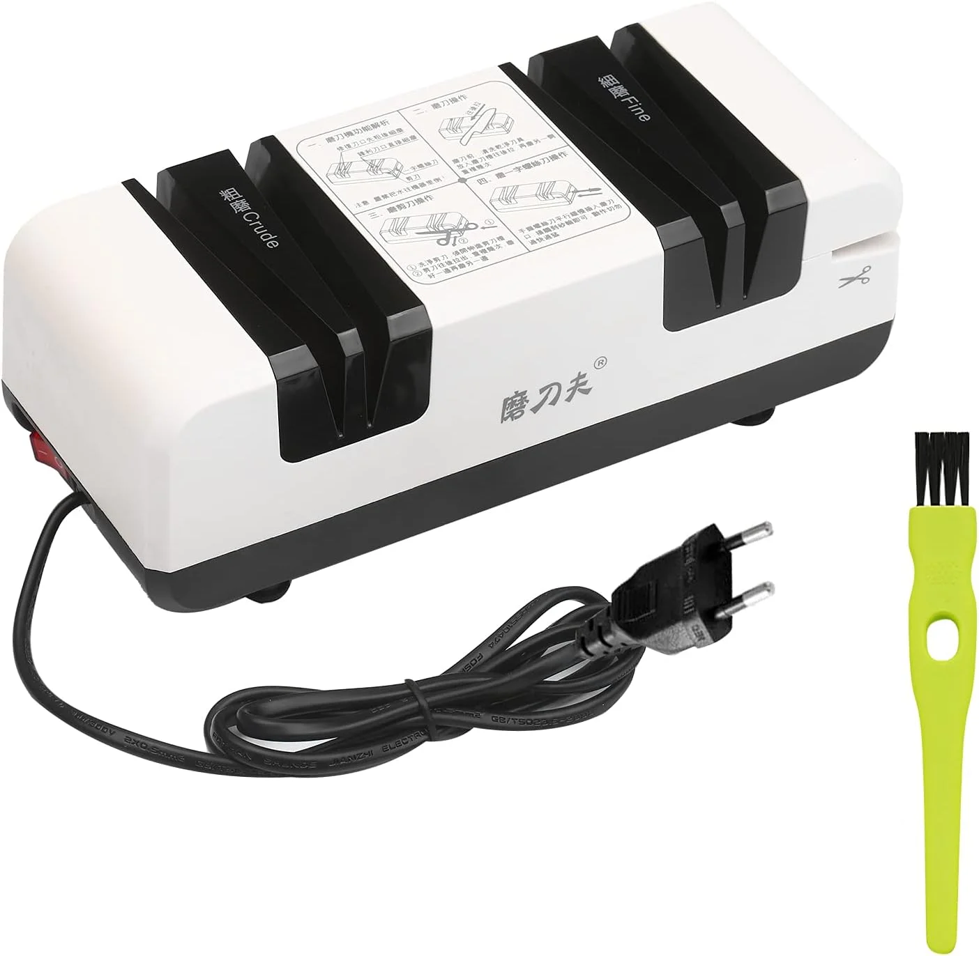 تیزکن برقی حرفه ای چند منظوره اتوماتیک با شیب 15 درجه، دارای شیارهای درشت و ظریف برای چاقوهای صاف و دندانه دار، قیچی، آسیاب کننده برش آشپزخانه به همراه برس تمیز کننده