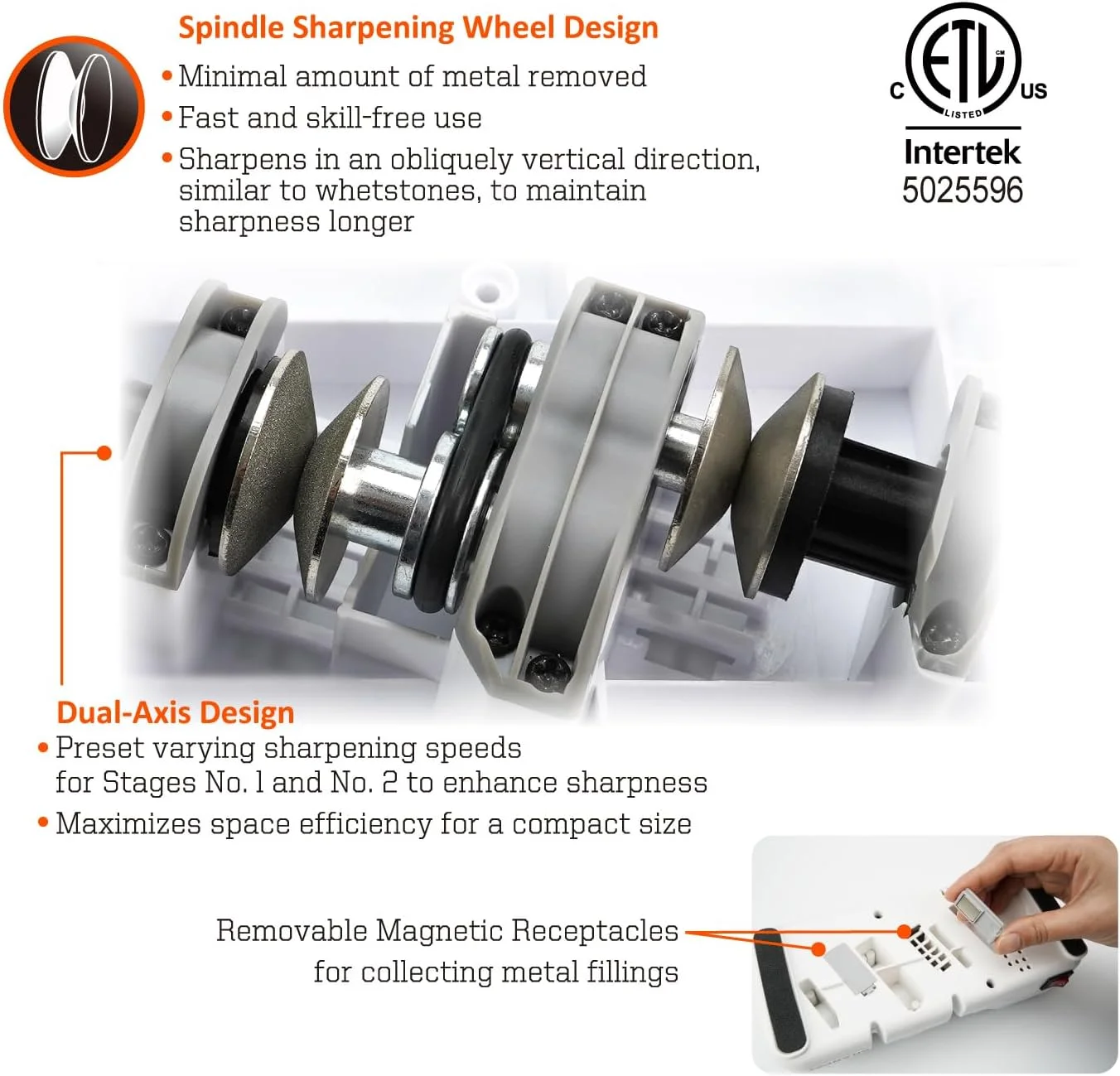 چاقو تیزکن برقی حرفه ای شارپیک مدل 198H-SPK با 3 مرحله متنوع، چرخ های سنگ زنی الماس تک کریستالی، محافظت در برابر گرمای بیش از حد، موتور فوق العاده بی صدا، تیز کردن سریع