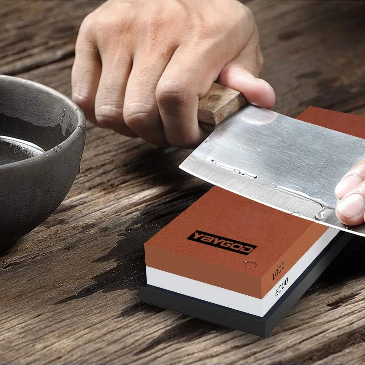 سنگ چاقو تیز کن حرفه ای 1000/6000، مجموعه سنگ تیز کننده چاقو، [دارای نگهدارنده لاستیکی ضد لغزش]، کیت سنگ دو طرفه، سنگ آب برای چاقوهای آشپزخانه، قیچی، تیغ. (1000/6000)