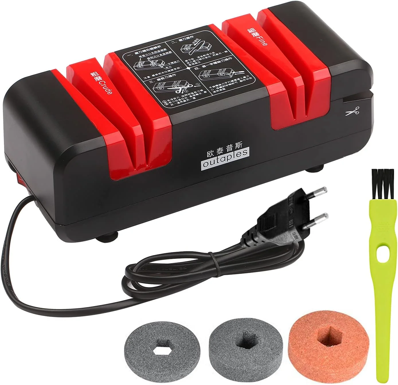 چاقو تیزکن برقی حرفه ای چند منظوره خودکار با زاویه 15 درجه، دارای شیارهای زبر و ظریف برای چاقوهای صاف، دندانه دار، قیچی، آسیاب کننده برش آشپزخانه و 3 سنباده قابل تعویض