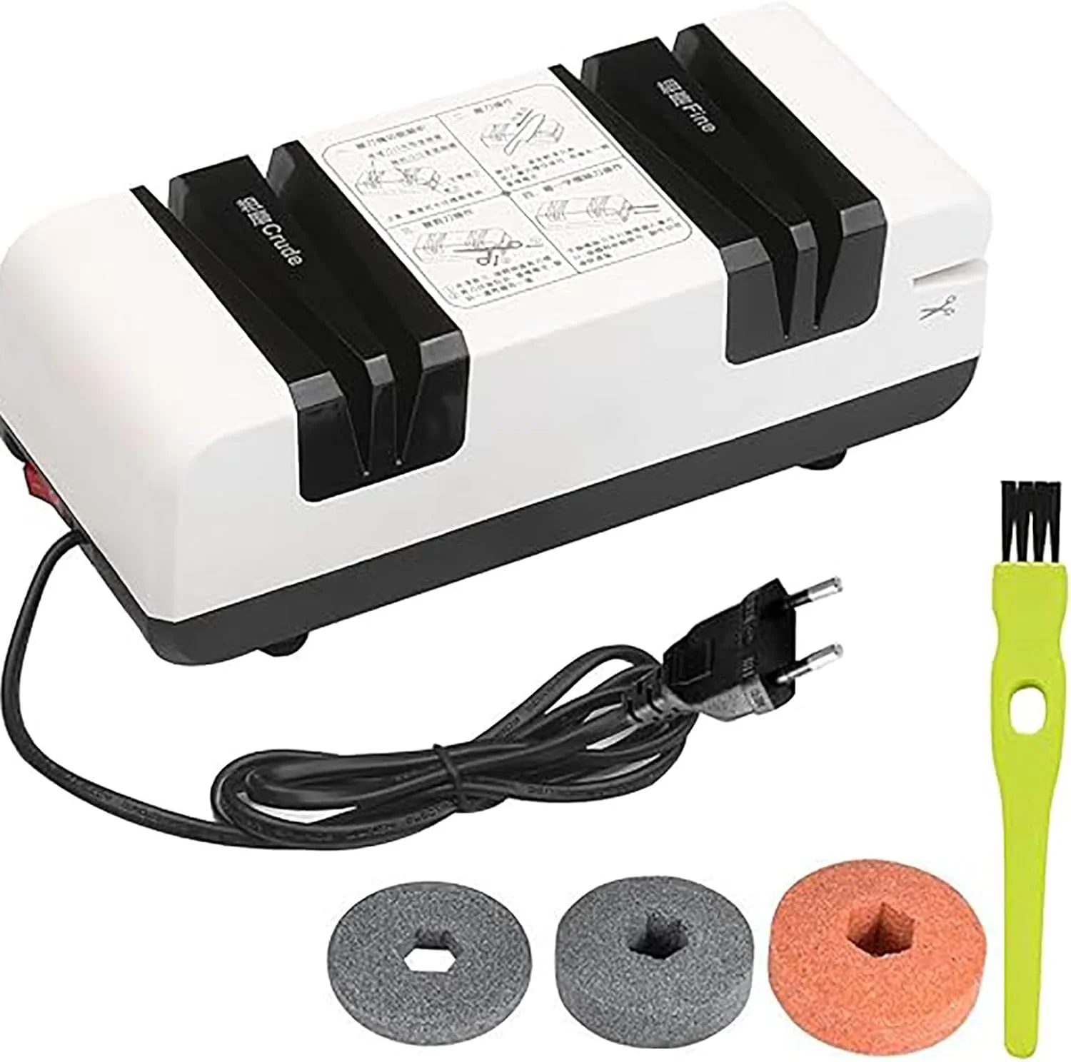 چاقو تیز کن برقی حرفه ای - چاقو تیز کن اتوماتیک چند منظوره با زاویه 15 درجه، شیارهای زبر و نرم برای چاقوهای صاف/دندانه دار، قیچی و کاترهای آشپزخانه (سفید)