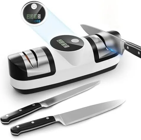 چاقو تیزکن برقی NALACAL، سیستم چاقو تیزکنی 5 در 1 با 3 تنظیم سرعت، چاقو تیزکن الماسه حرفه ای قابل شارژ با نمایشگر LED، برای تیز کردن خشن و ظریف، چاقوی صاف