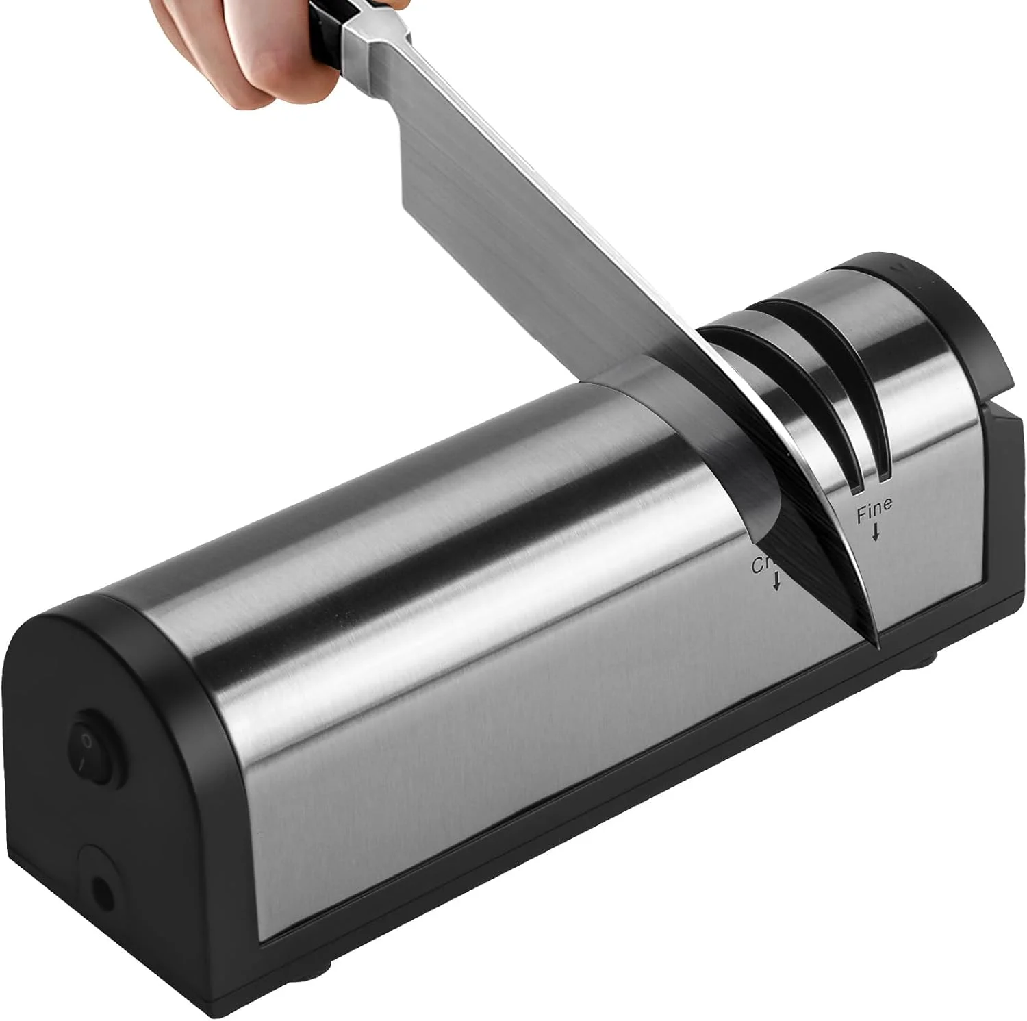 چاقو تیزکن برقی OBEISN، سیستم تیز کردن چاقو 3 در 1 با الماس، مناسب برای سنگ زنی خشن، تعمیر، سنگ زنی ظریف و صیقل دادن چاقوهای آشپزخانه، چاقوهای میوه، قیچی و استخوان