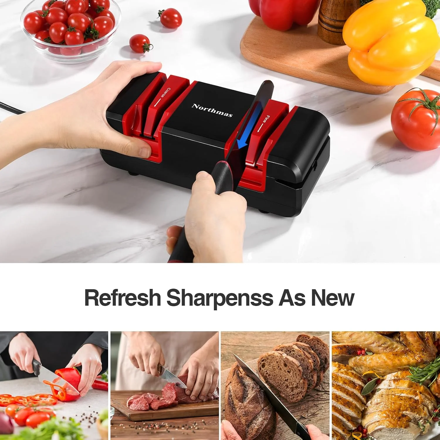 Northmas Knife Sharpener, Professional Electric Knife Sharpener for Kitchen Knives, 2-Stages for Quick Knife Sharpening & Polishing, with Scissors Sharpener Slot, Afilador de Cuchillos Electrico