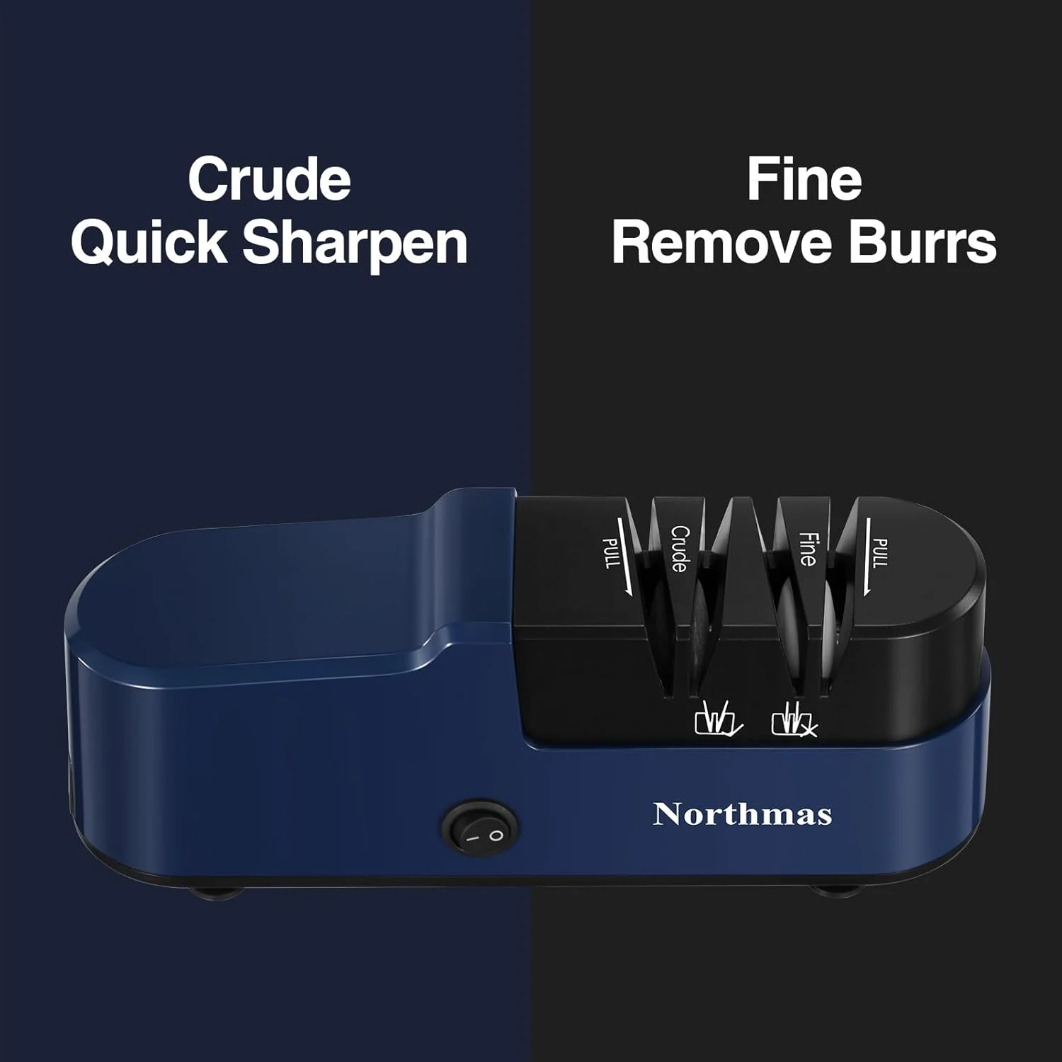 چاقو تیز کن نورثمس، چاقو تیز کن برقی حرفه ای برای مصارف خانگی، 2 مرحله برای تیز کردن و صیقل دادن سریع، طراحی ولتاژ جهانی 100V-240V، آبی